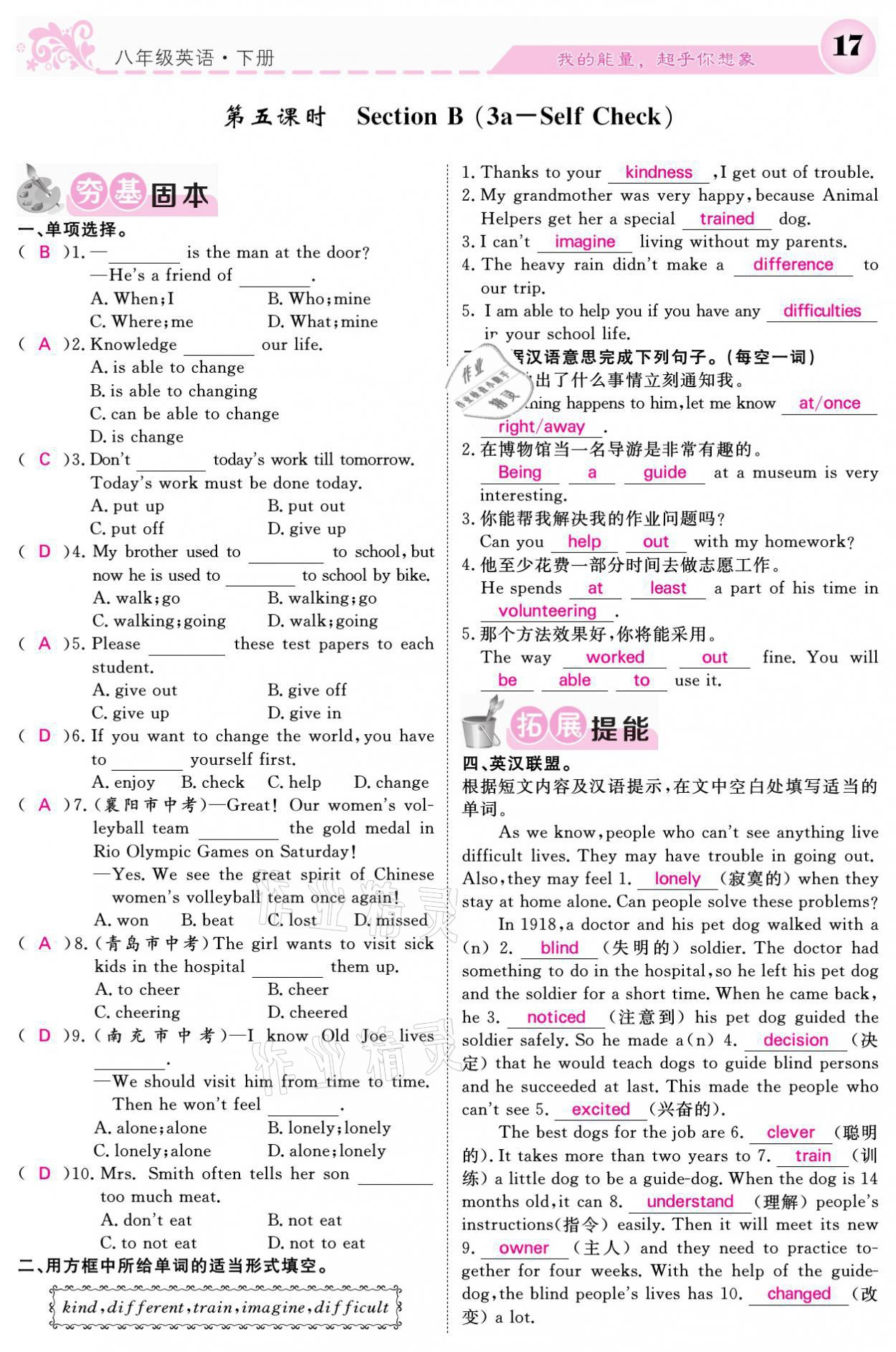 2021年課堂點(diǎn)睛八年級英語下冊人教版 參考答案第17頁