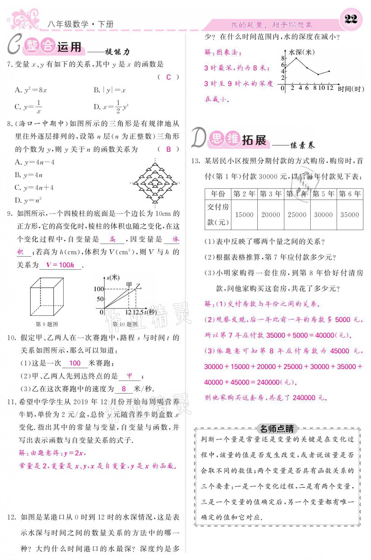 2021年课堂点睛八年级数学下册华师大版 参考答案第22页