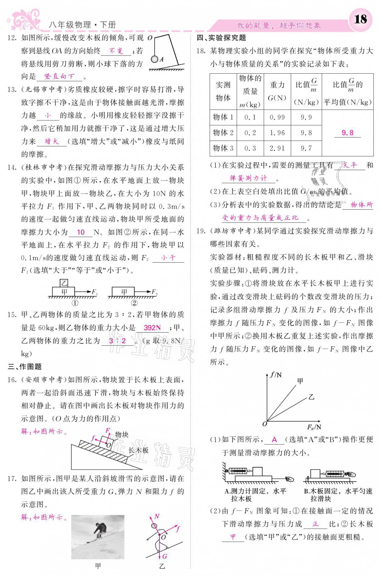 2021年課堂點睛八年級物理下冊教科版 參考答案第18頁