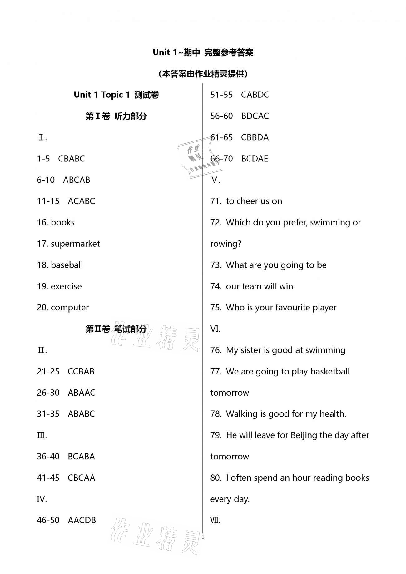2020年名師伴你學(xué)提優(yōu)名卷八年級(jí)英語(yǔ)上冊(cè)仁愛(ài)版福建專版 第1頁(yè)