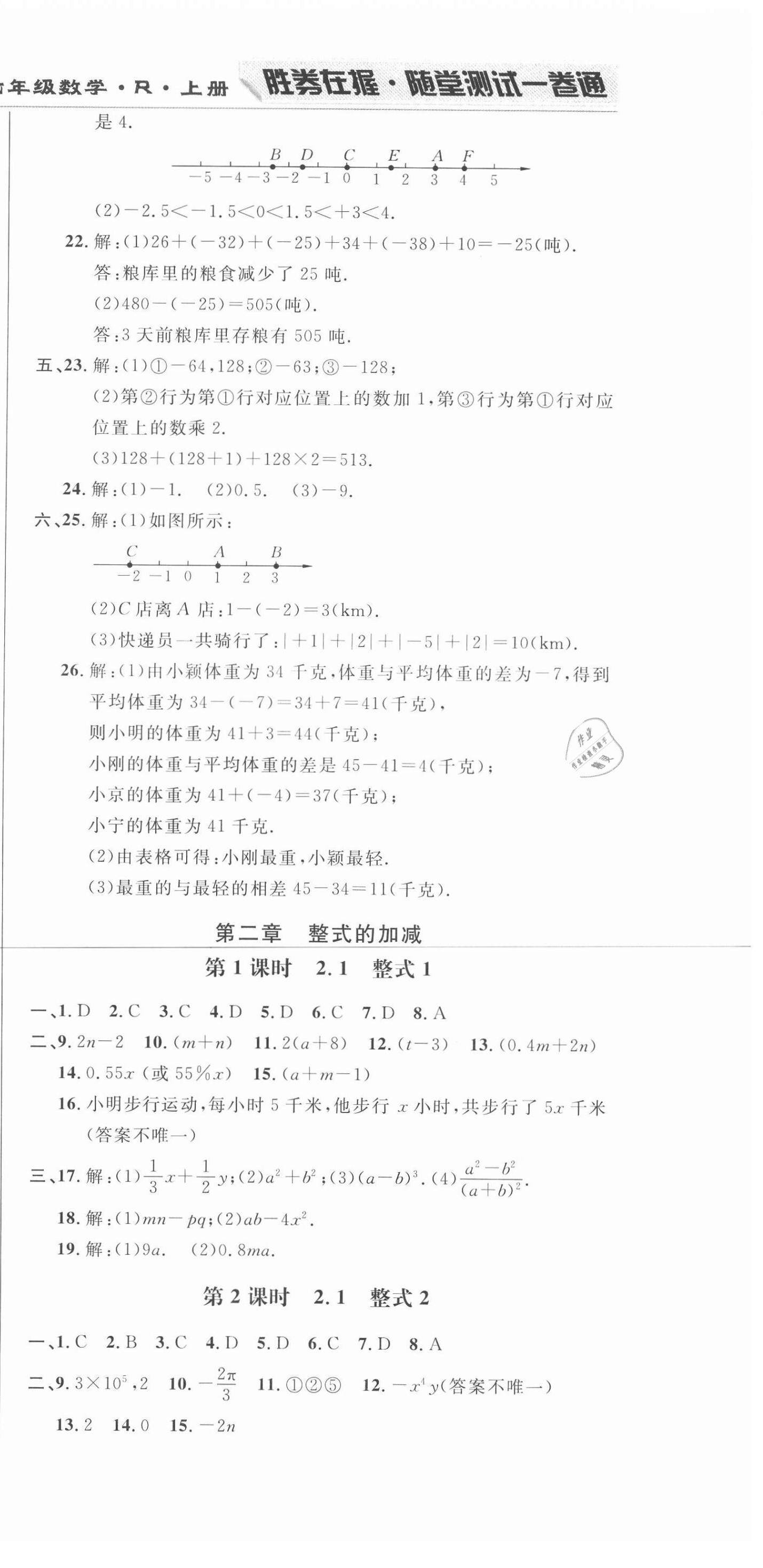 2020年勝券在握隨堂測(cè)試一卷通七年級(jí)數(shù)學(xué)上冊(cè)人教版吉林專版 第9頁(yè)