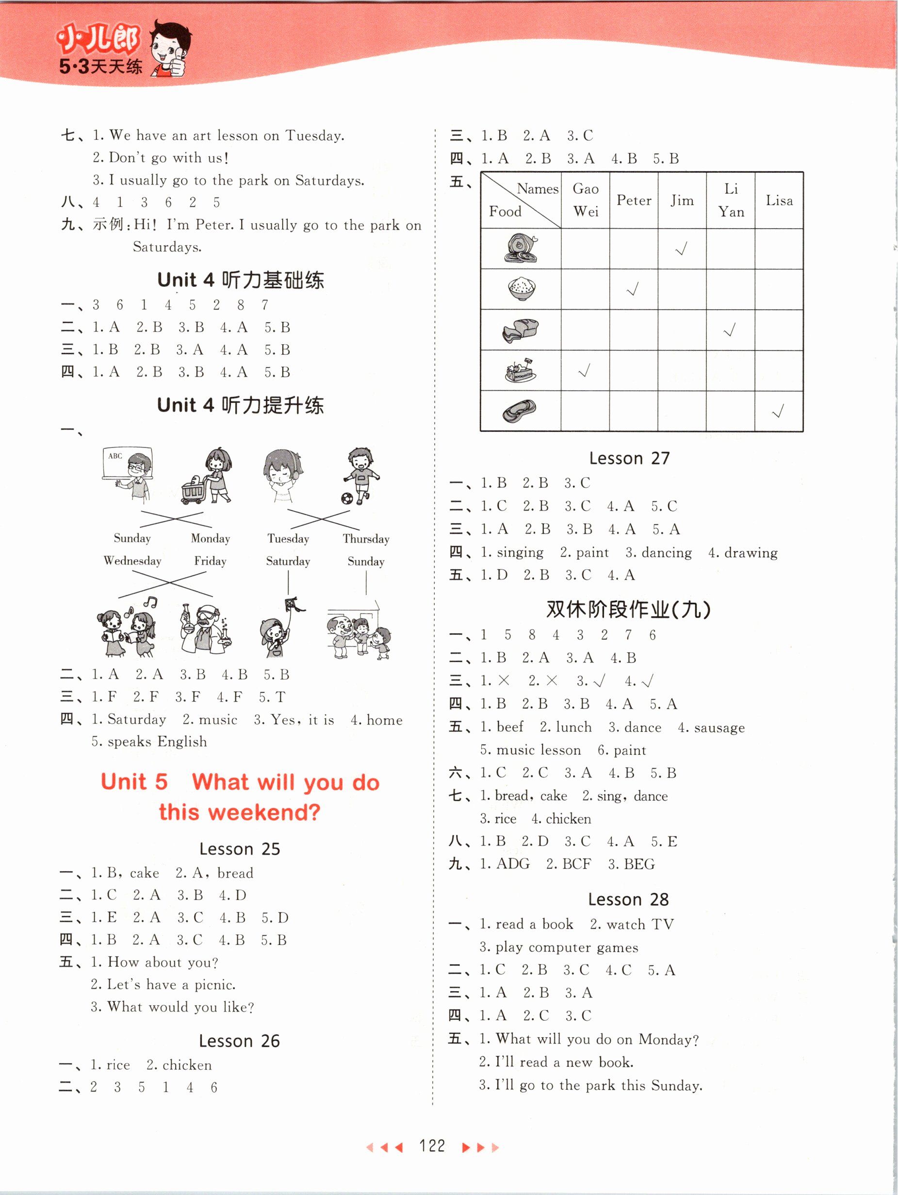 2021年53天天練四年級(jí)英語下冊人教精通版 參考答案第6頁