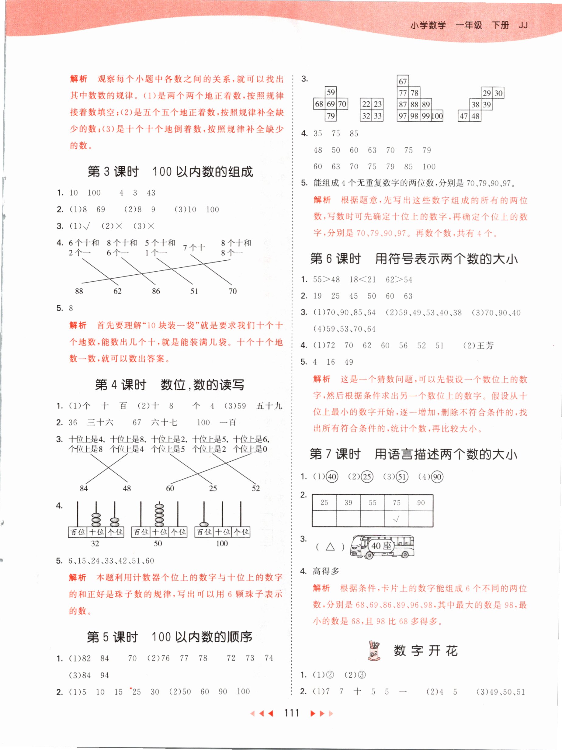 2021年53天天練一年級(jí)數(shù)學(xué)下冊(cè)冀教版 參考答案第3頁(yè)