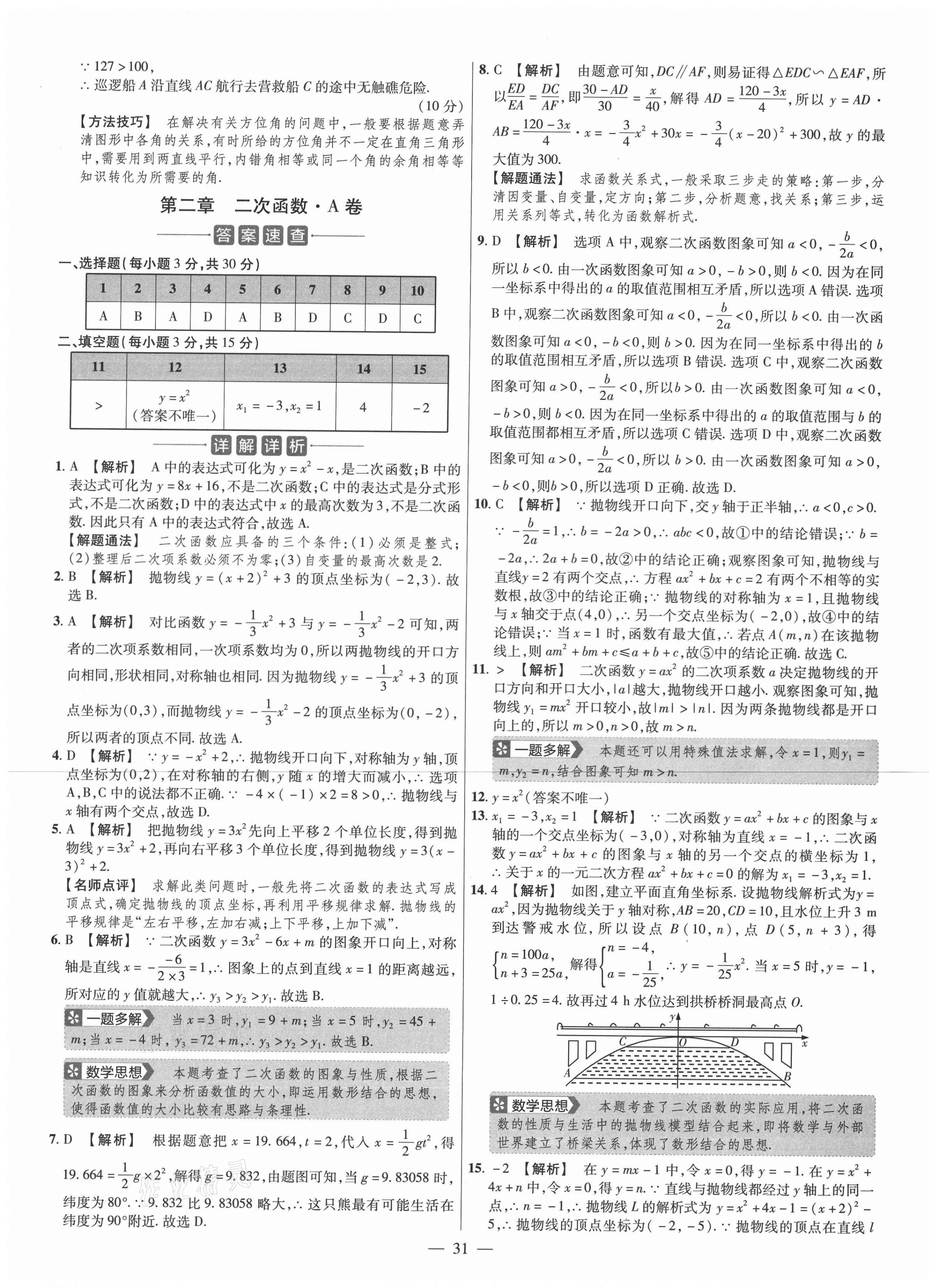 2021年金考卷活页题选九年级数学下册北师大版 参考答案第5页