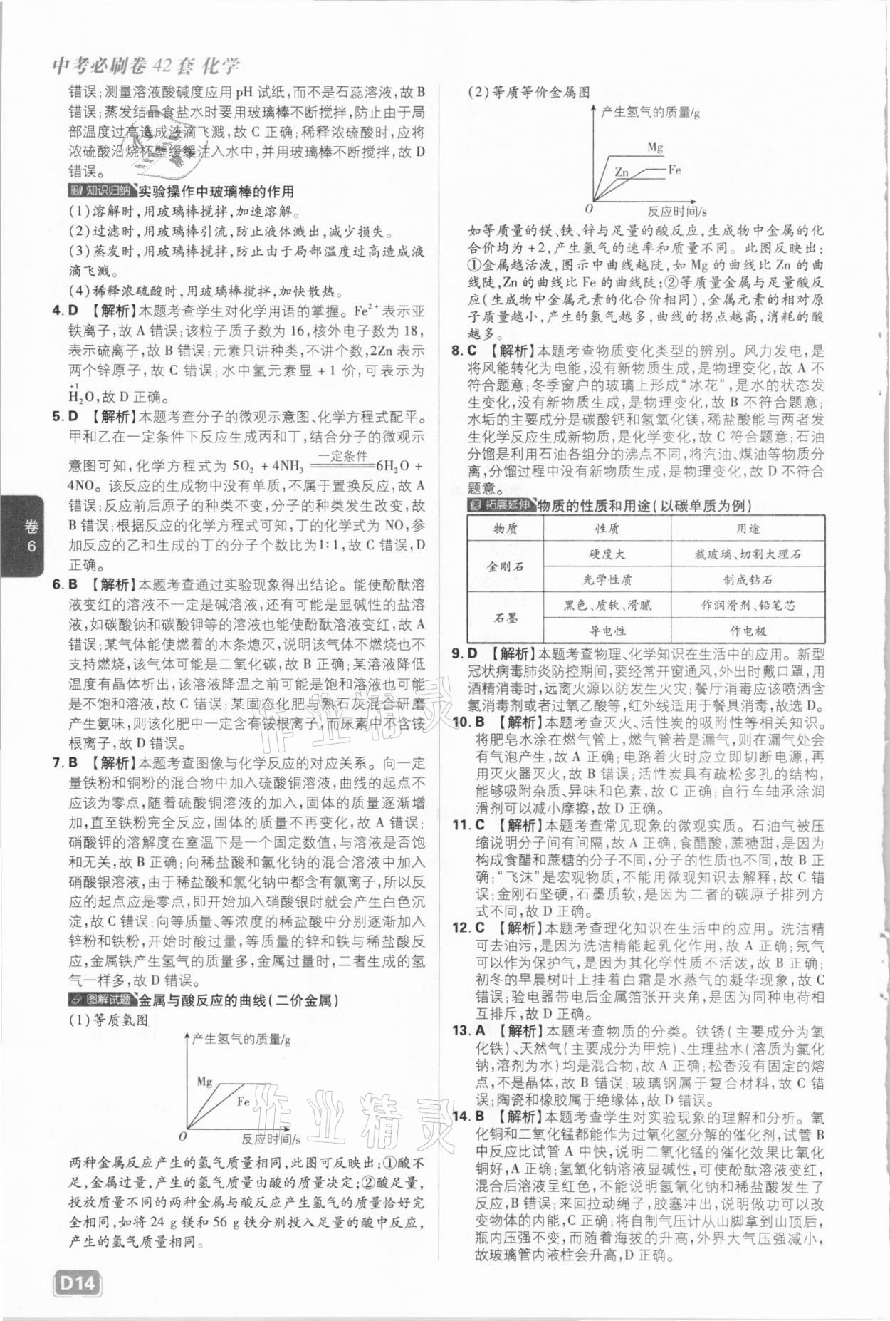 2021年中考必刷卷化學河北專版開明出版社&nbsp;參考答案第14頁