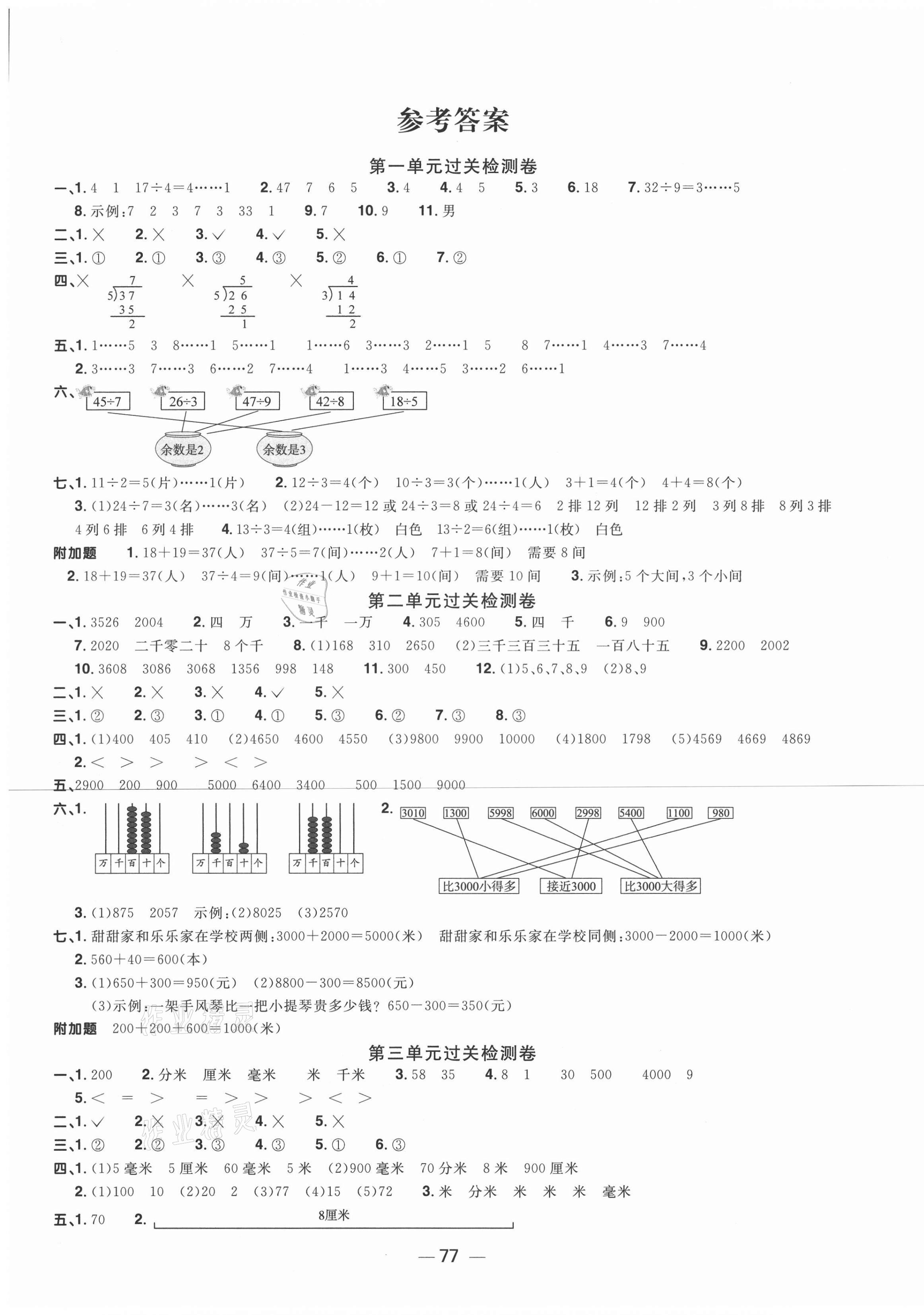 2021年陽(yáng)光同學(xué)一線(xiàn)名師全優(yōu)好卷二年級(jí)數(shù)學(xué)下冊(cè)青島版 參考答案第1頁(yè)