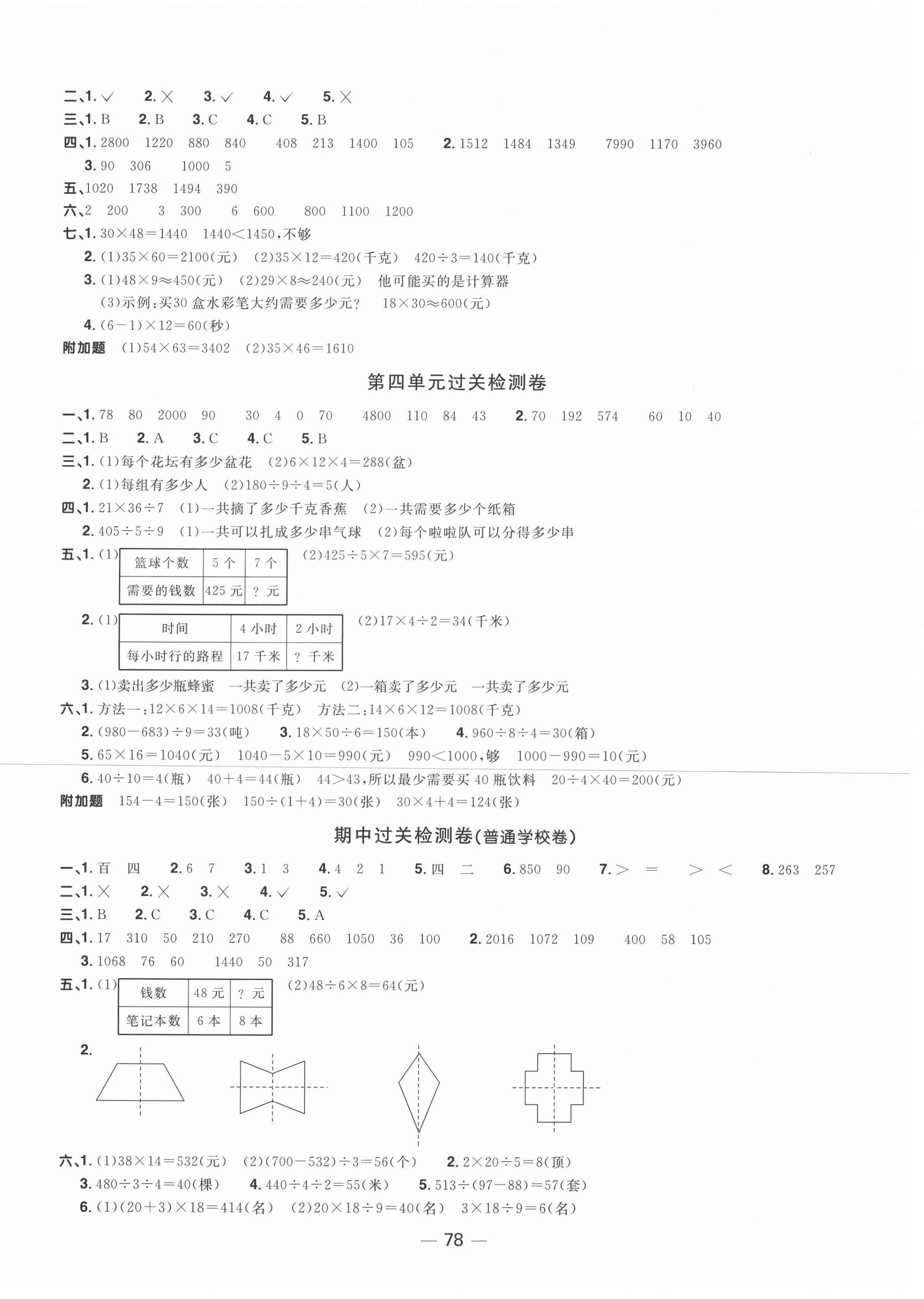 2021年陽光同學(xué)一線名師全優(yōu)好卷三年級數(shù)學(xué)下冊青島版 參考答案第2頁