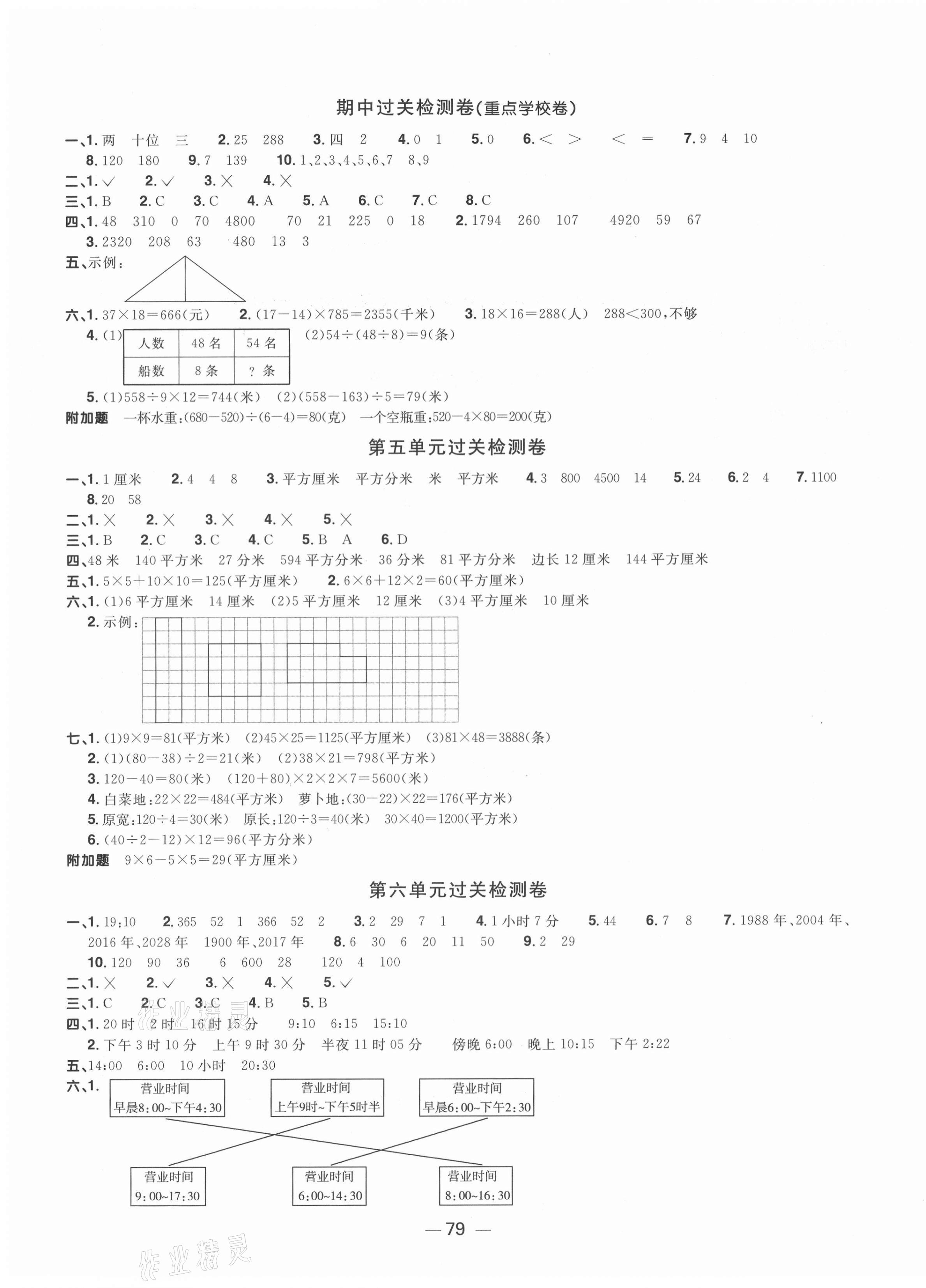 2021年阳光同学一线名师全优好卷三年级数学下册青岛版 参考答案第3页