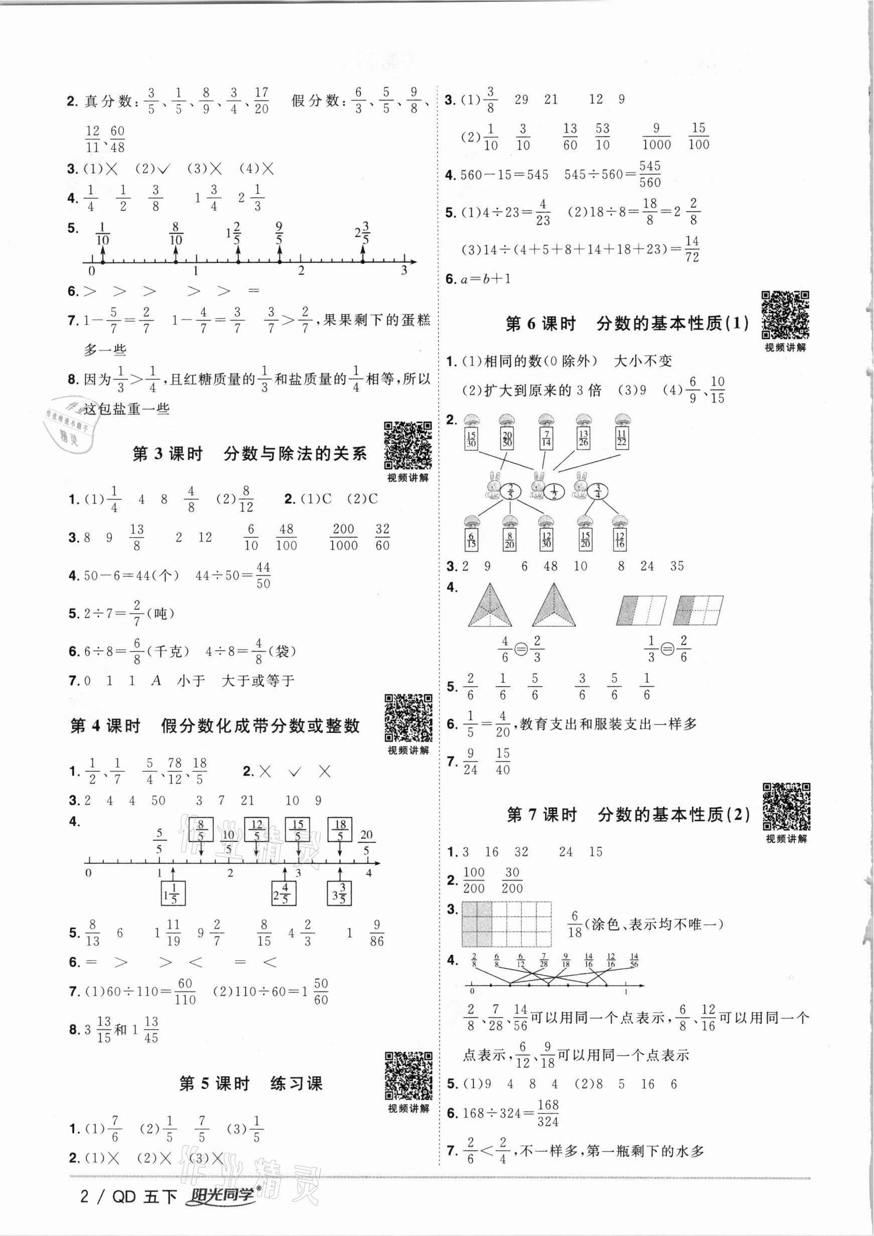 2021年陽光同學(xué)課時(shí)優(yōu)化作業(yè)五年級(jí)數(shù)學(xué)下冊(cè)青島版 參考答案第2頁