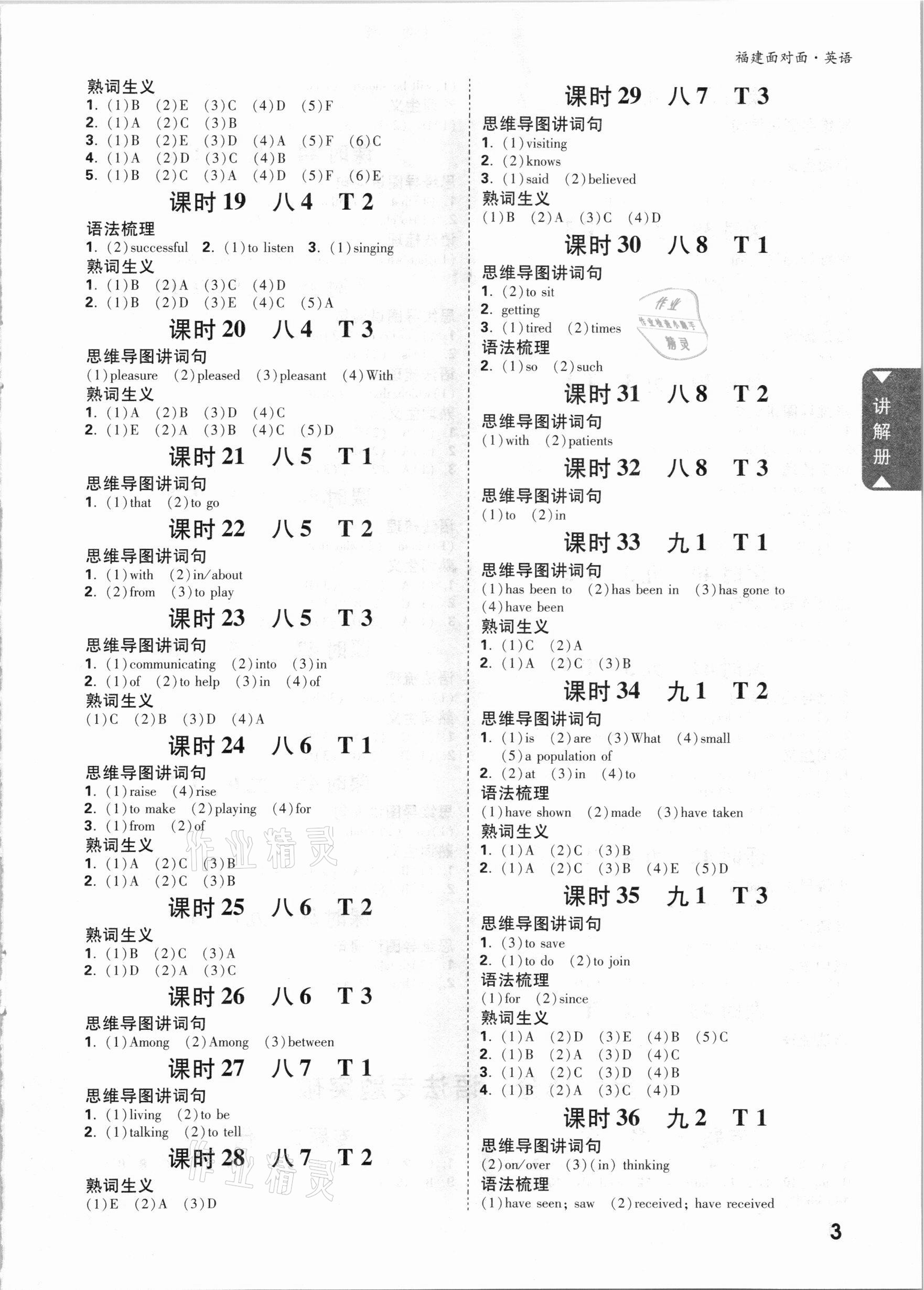 2021年中考面对面英语福建专版 参考答案第3页