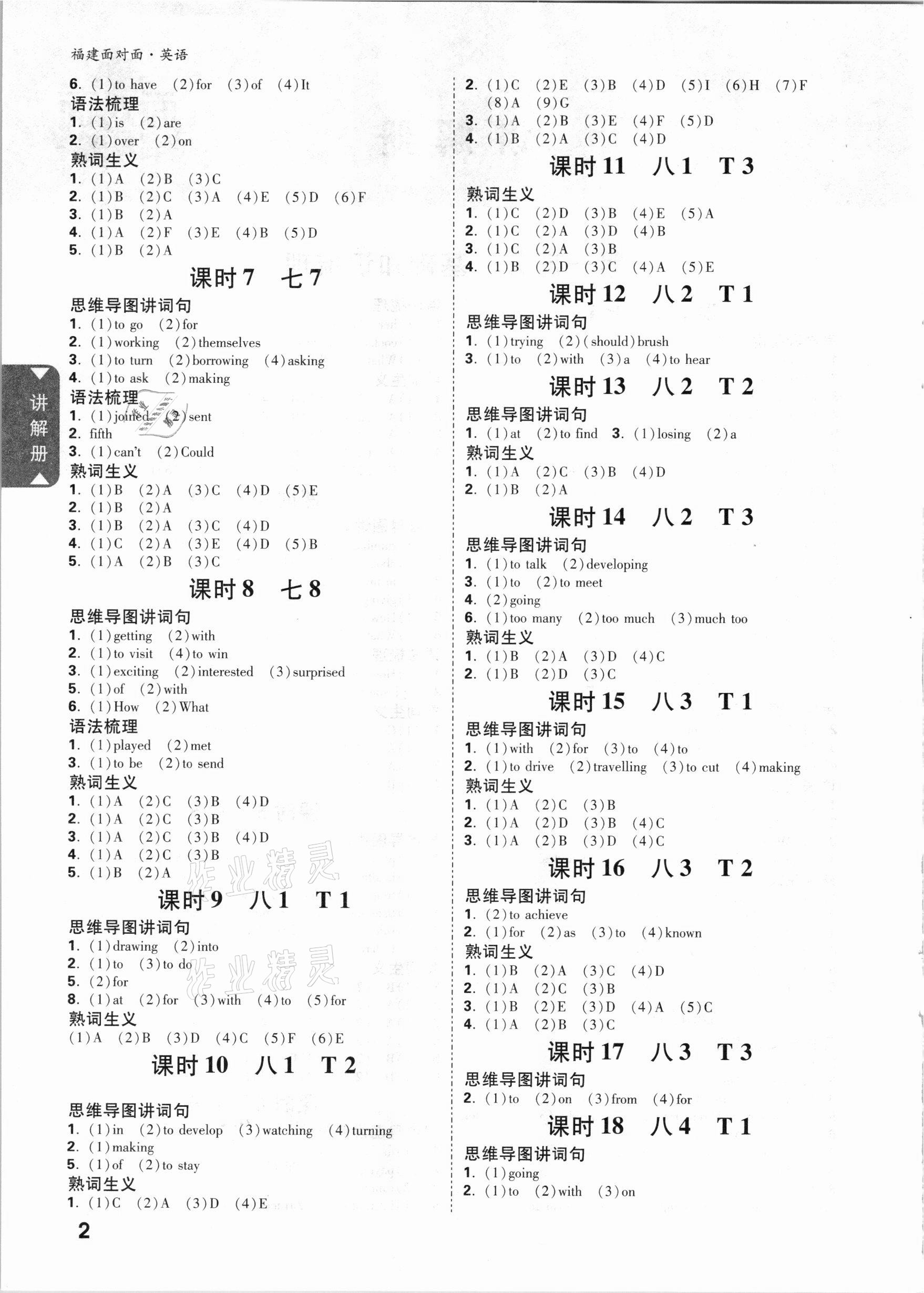 2021年中考面對面英語福建專版 參考答案第2頁