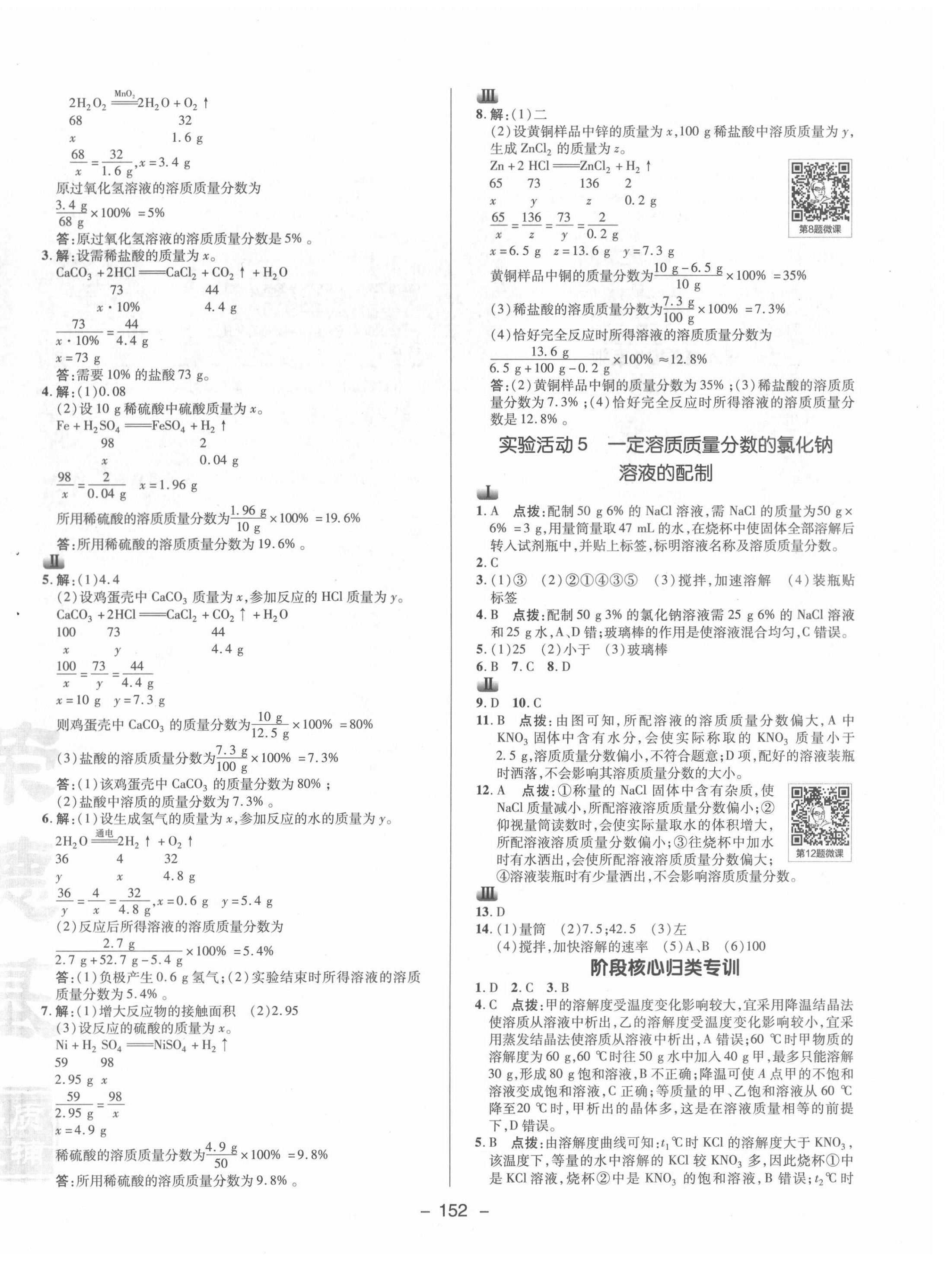 2021年综合应用创新题典中点九年级化学下册人教版 参考答案第8页