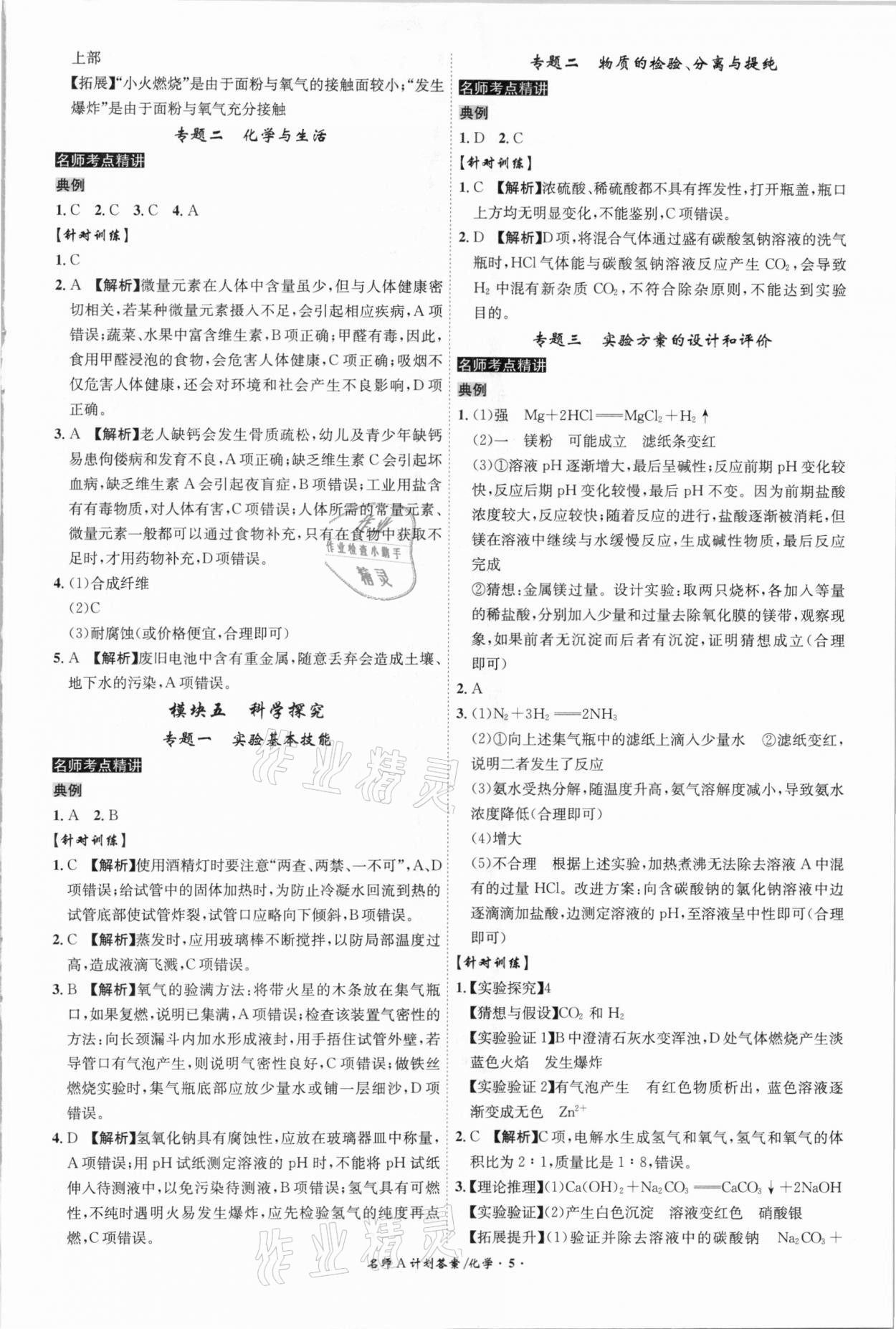 2021年中考總復(fù)習(xí)名師A計(jì)劃化學(xué)安徽專版 參考答案第5頁(yè)