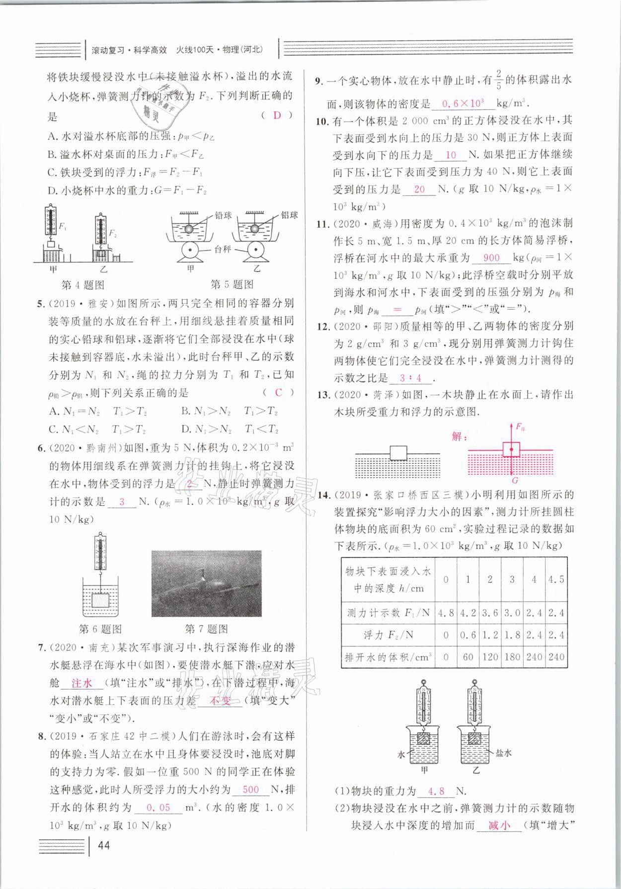 2021年火線100天中考滾動復(fù)習(xí)法物理河北專版 參考答案第44頁