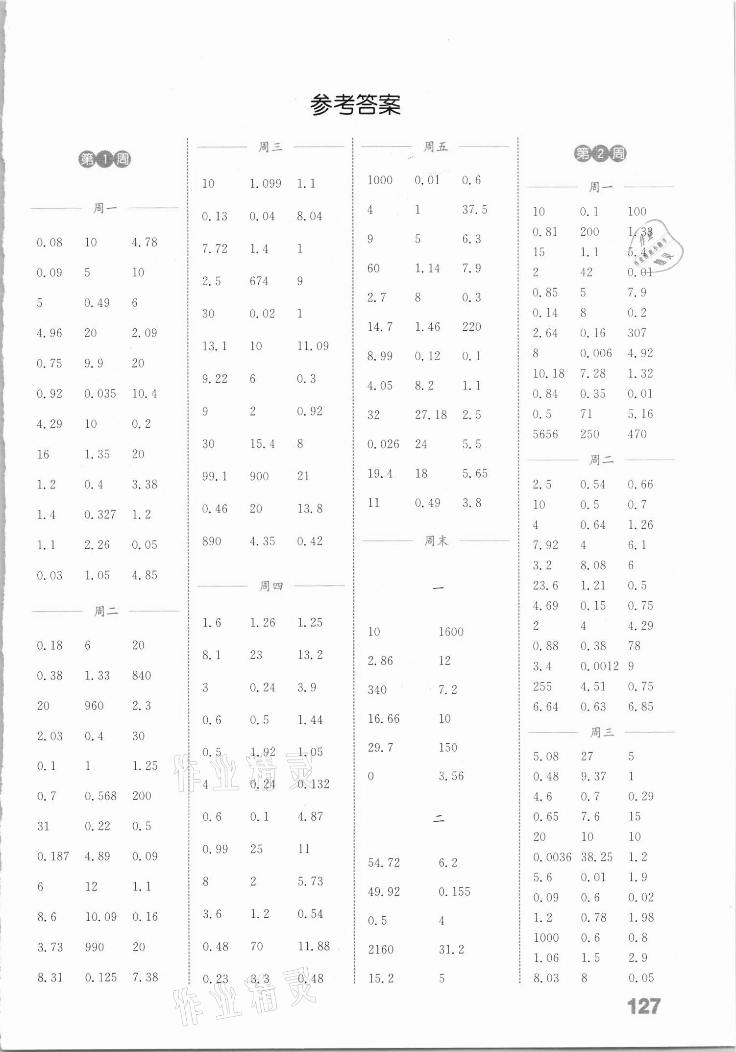 2021年通城學典小學數(shù)學計算能手五年級下冊青島版 參考答案第1頁