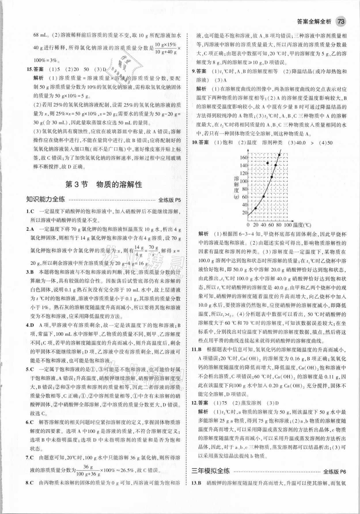 2021年5年中考3年模擬九年級化學下冊滬教版 參考答案第3頁