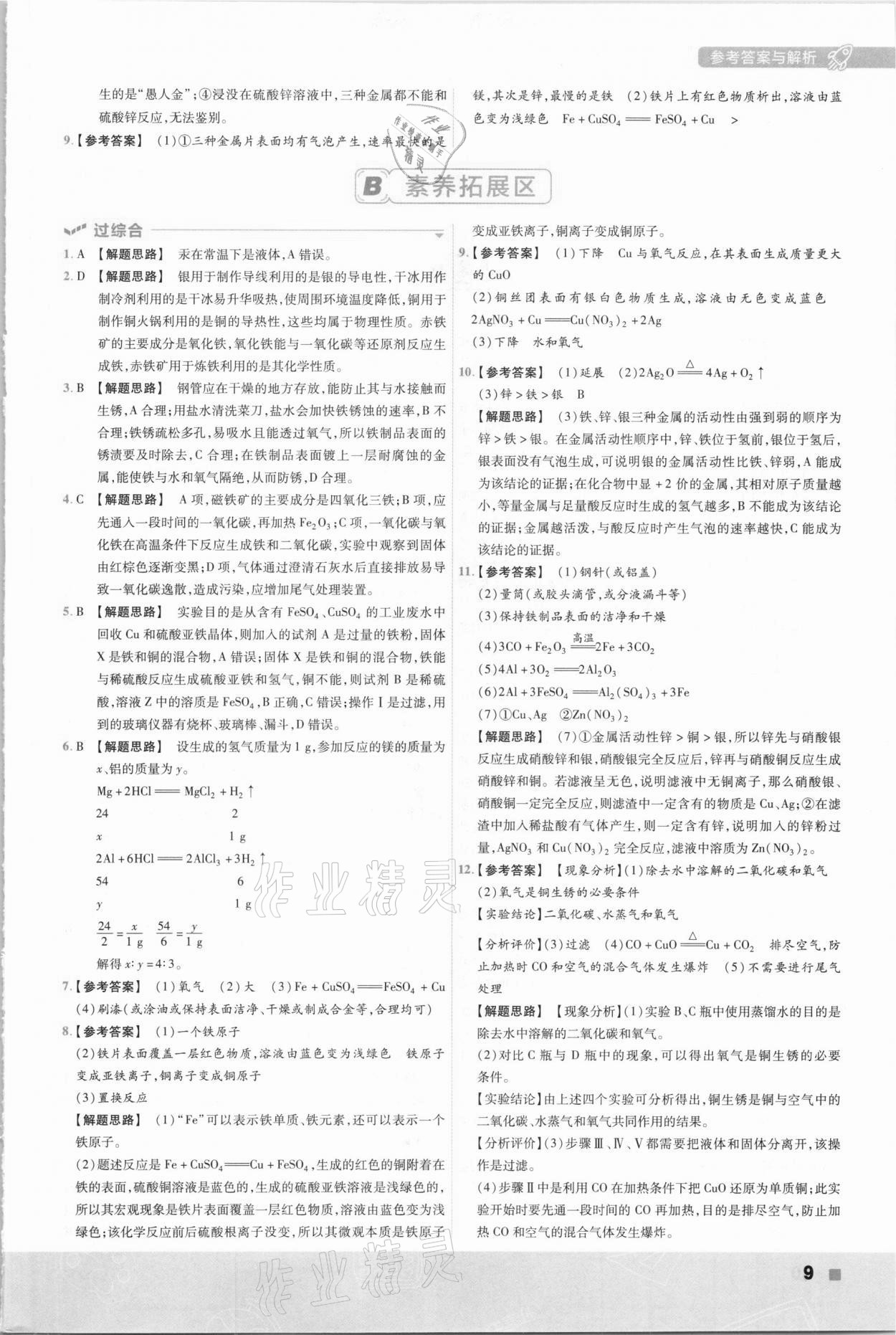 2021年一遍过初中化学九年级下册人教版 参考答案第9页