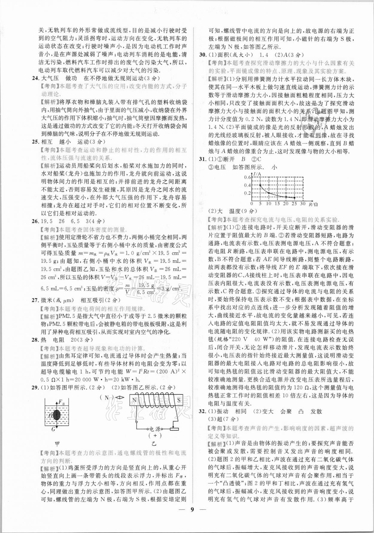 2021年中考金卷中考試題精編物理陜西專版 參考答案第6頁(yè)