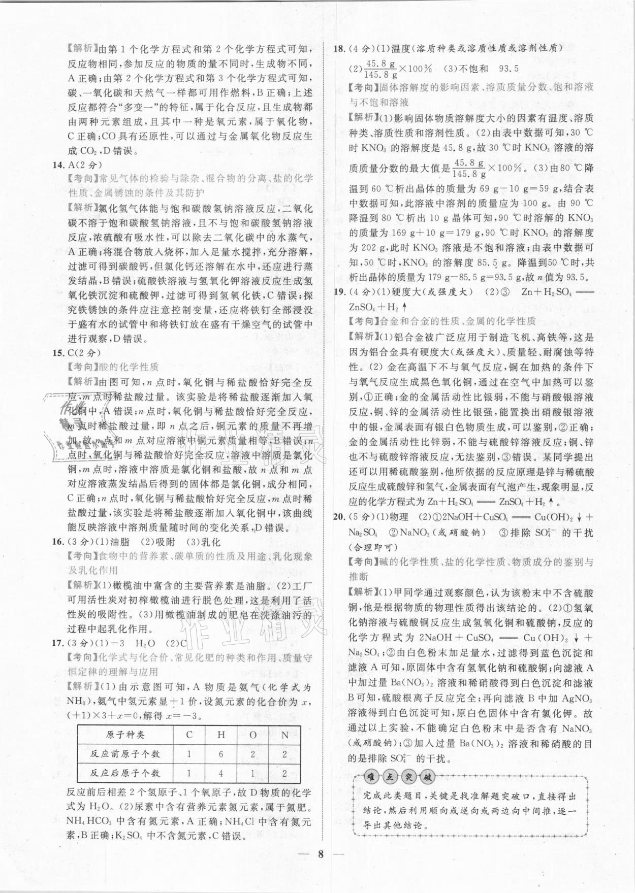 2021年中考金卷中考試題精編化學(xué)陜西專版 參考答案第5頁(yè)