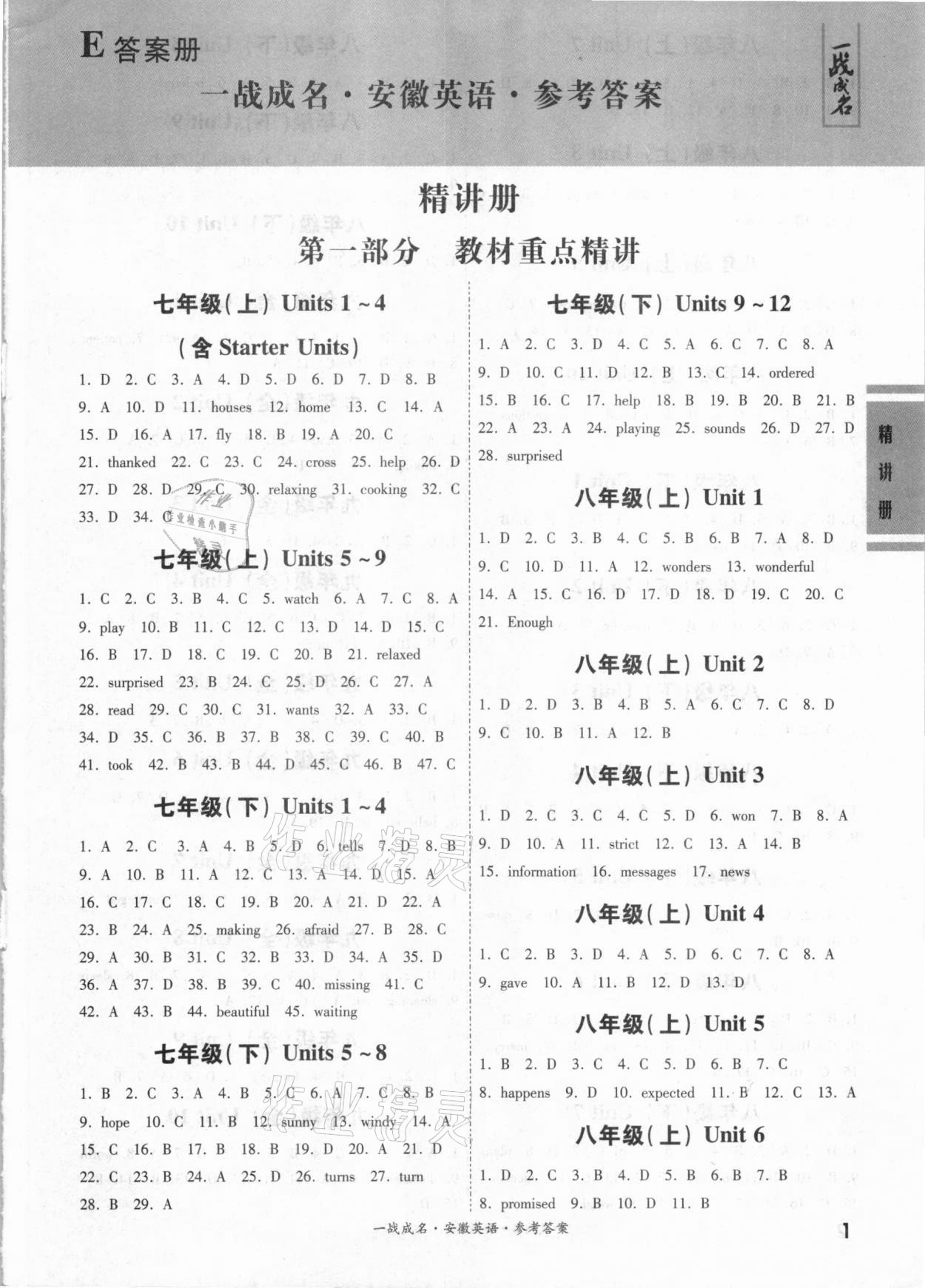 2021年一戰(zhàn)成名安徽中考考前新方案英語(yǔ) 第1頁(yè)