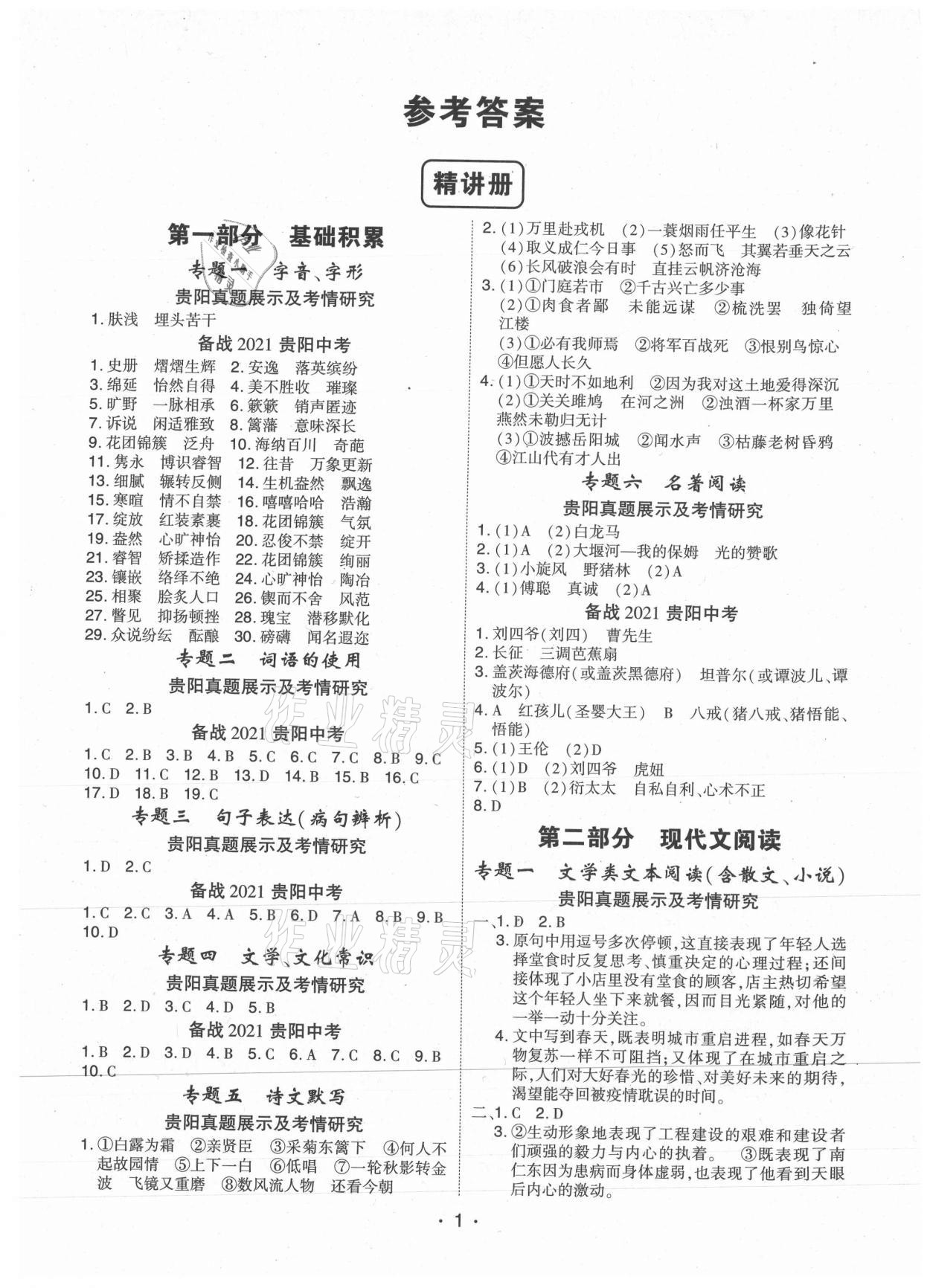 2021年貴州中考總復(fù)習(xí)終極備戰(zhàn)語文貴陽專版 第1頁