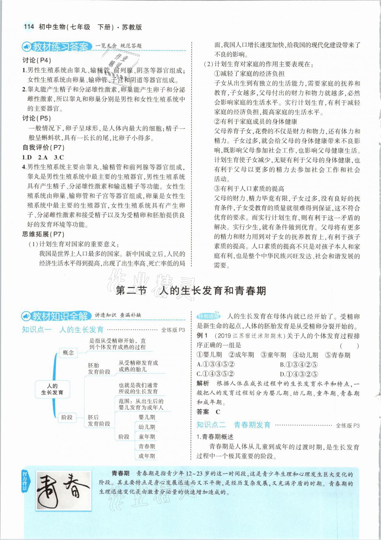 2021年教材課本七年級生物下冊蘇教版 參考答案第4頁