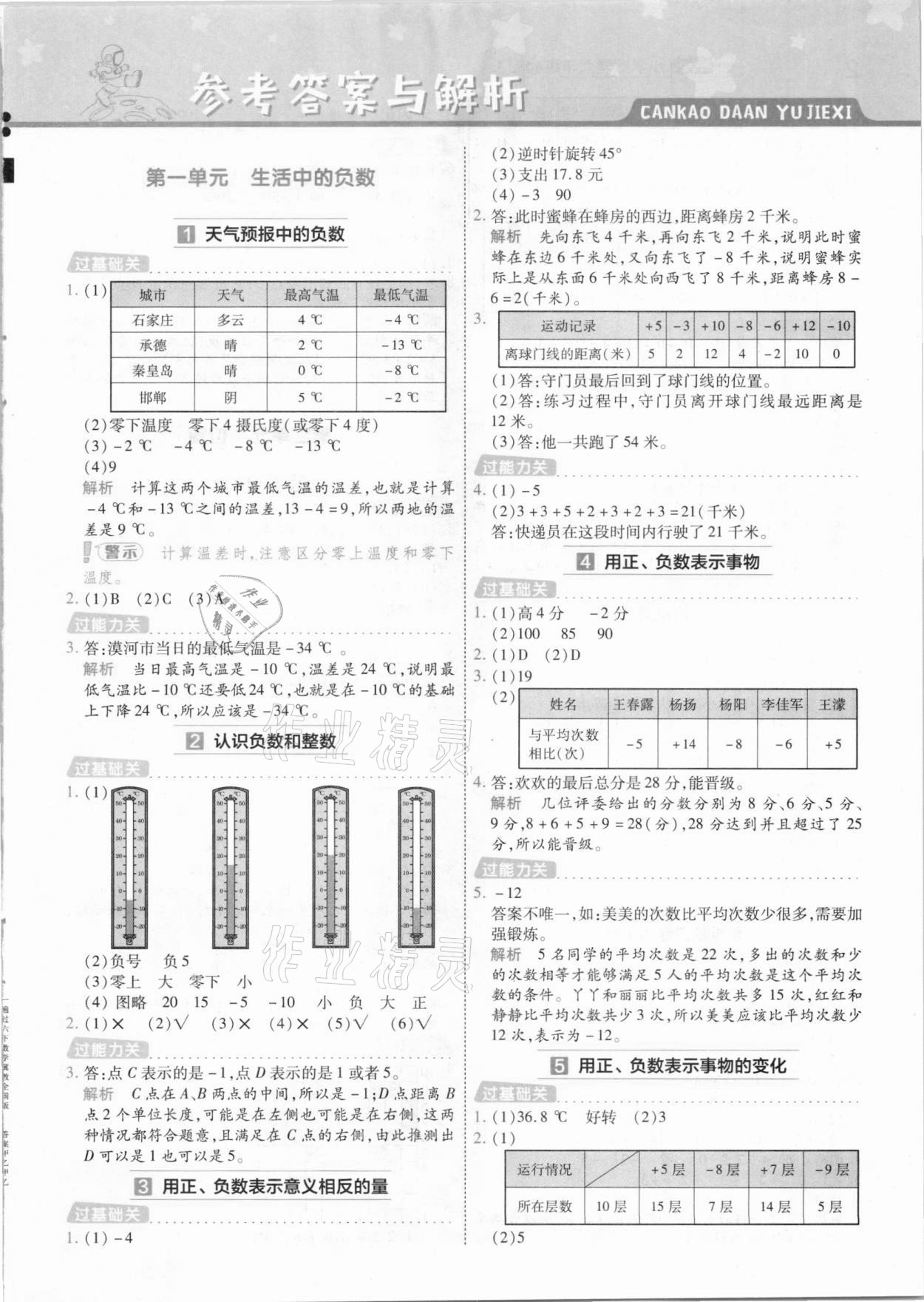 2021年一遍過小學(xué)數(shù)學(xué)六年級下冊冀教版 參考答案第1頁