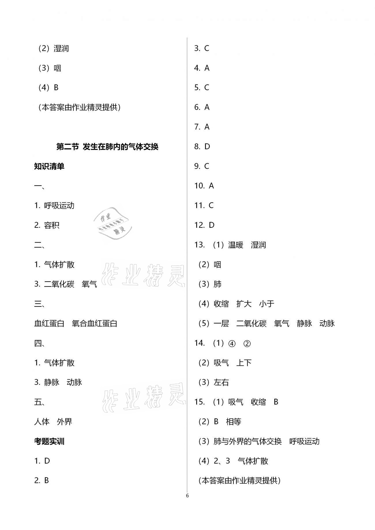 2020年好好學(xué)習(xí)同步訓(xùn)練七年級(jí)生物下冊(cè)人教版 參考答案第6頁(yè)