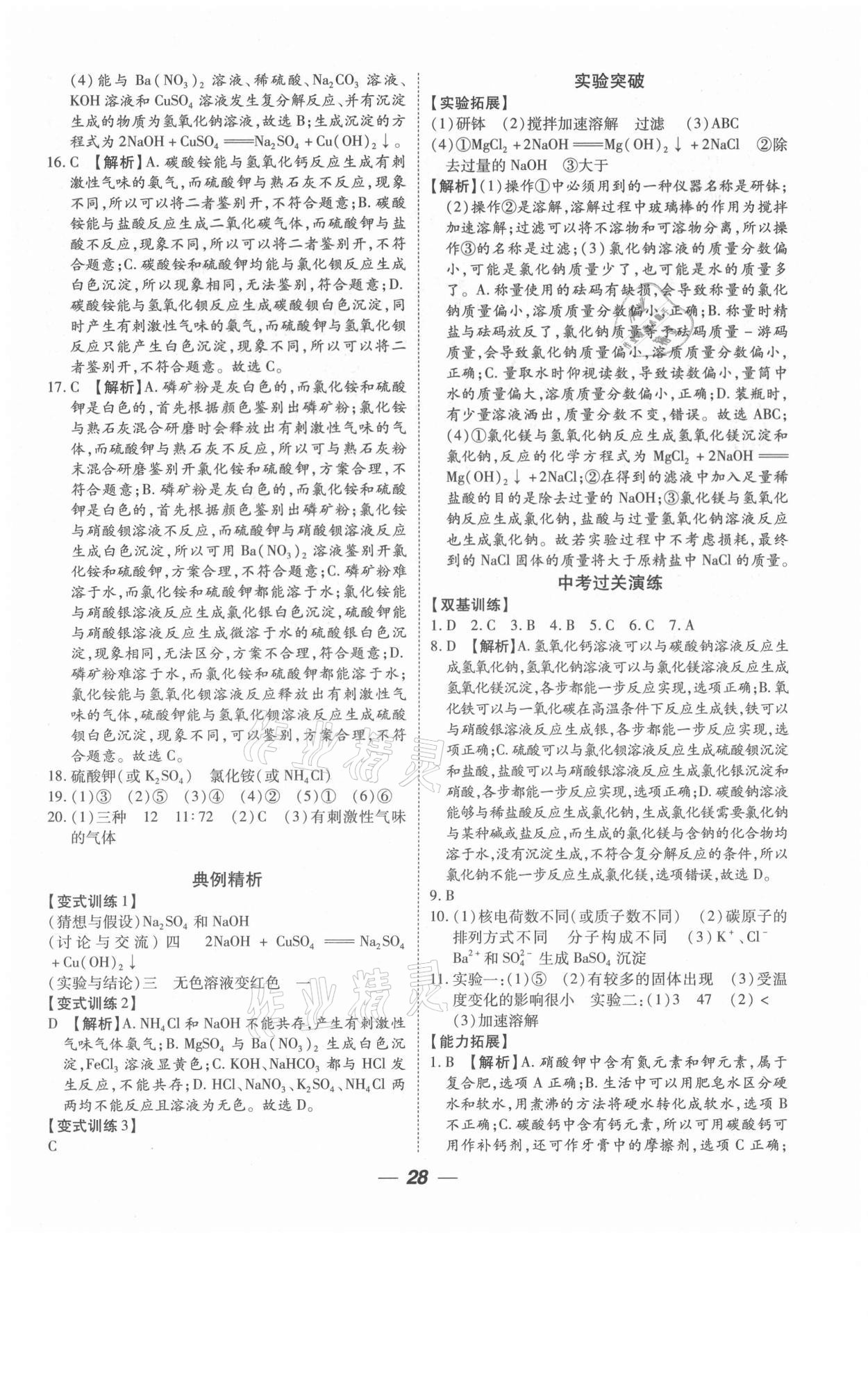 2021年貴州中考總復(fù)習(xí)終極備戰(zhàn)化學(xué)六盤水專版 參考答案第28頁
