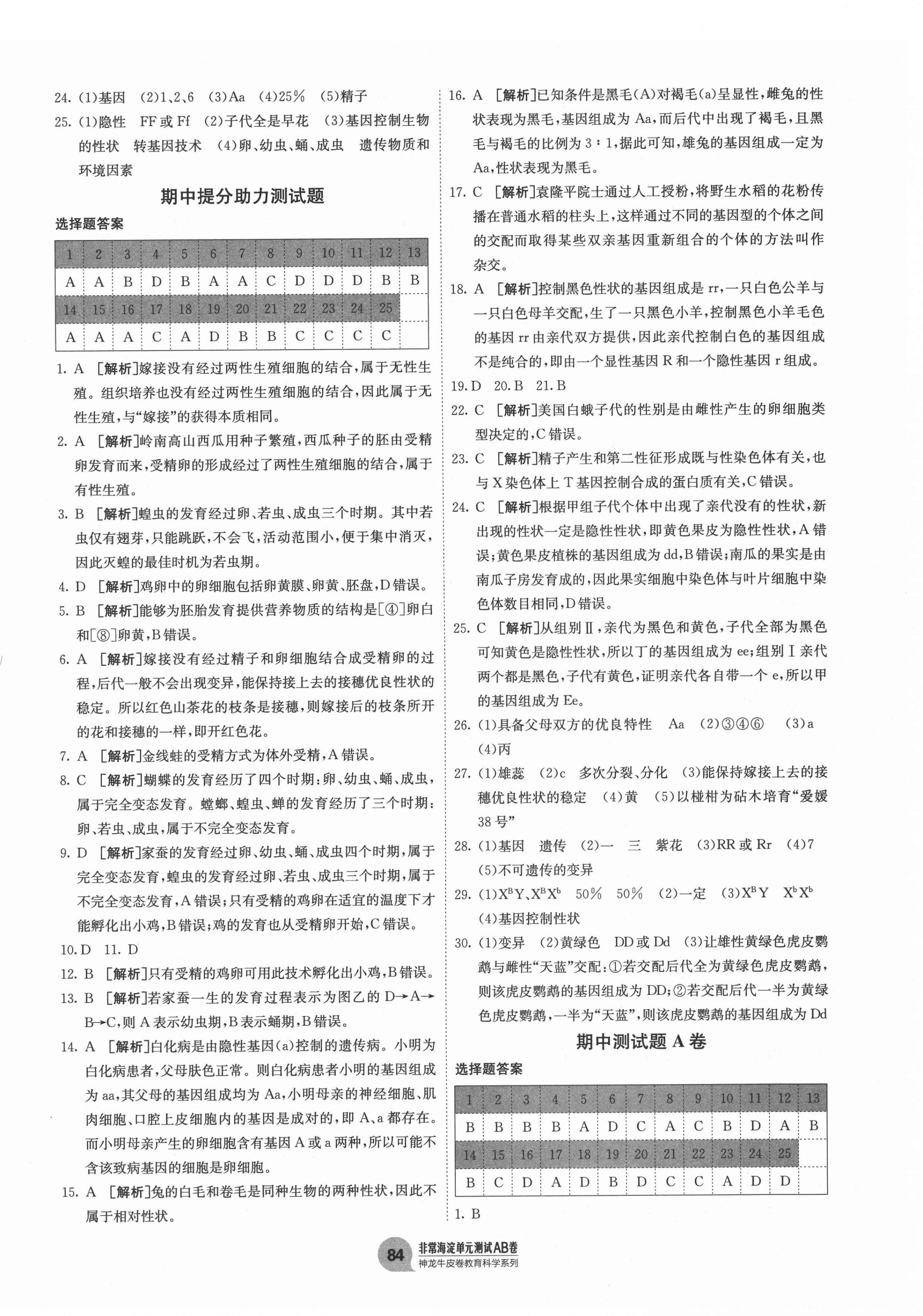 2021年海淀單元測試AB卷八年級生物下冊人教版 第4頁