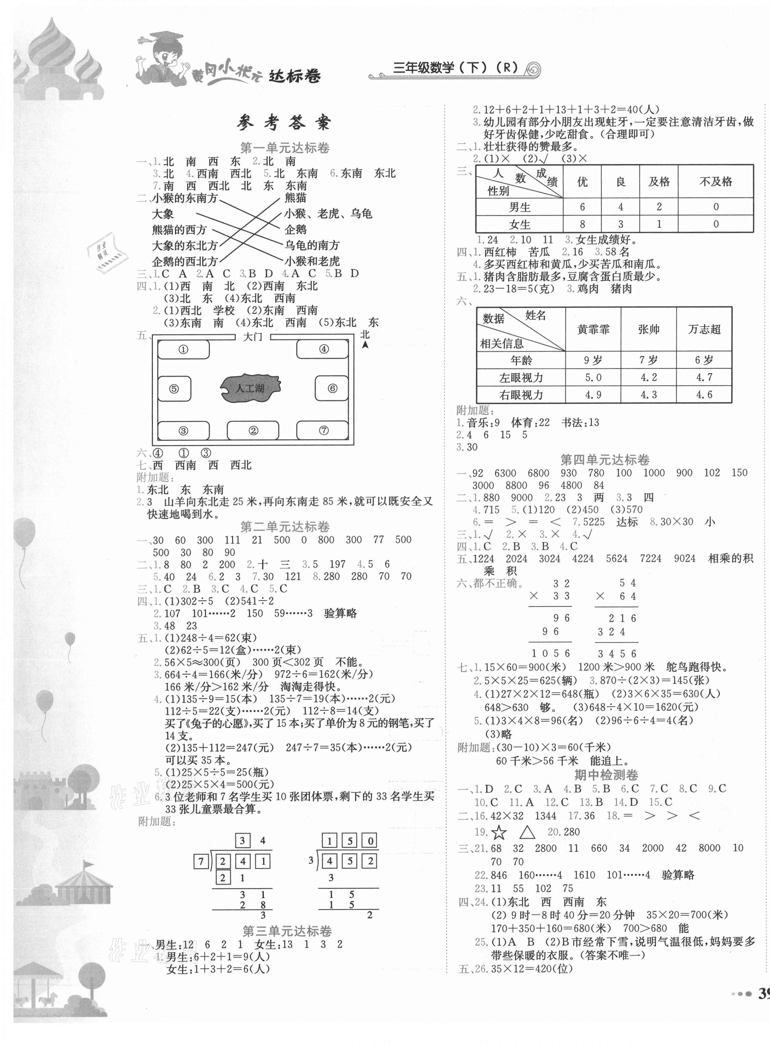 2021年黃岡小狀元達(dá)標(biāo)卷三年級(jí)數(shù)學(xué)下冊(cè)人教版 第1頁(yè)