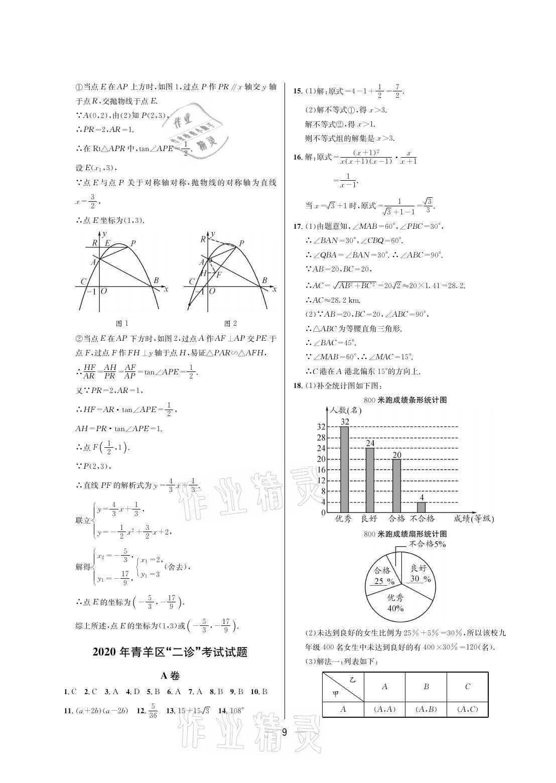 2021年蓉城中考数学 参考答案第9页