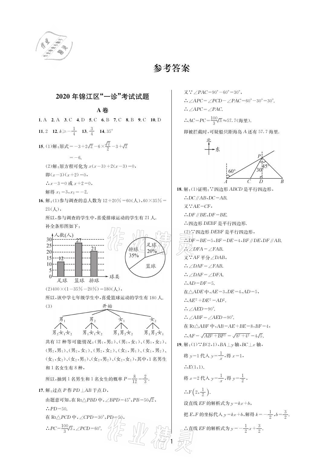 2021年蓉城中考数学 参考答案第1页