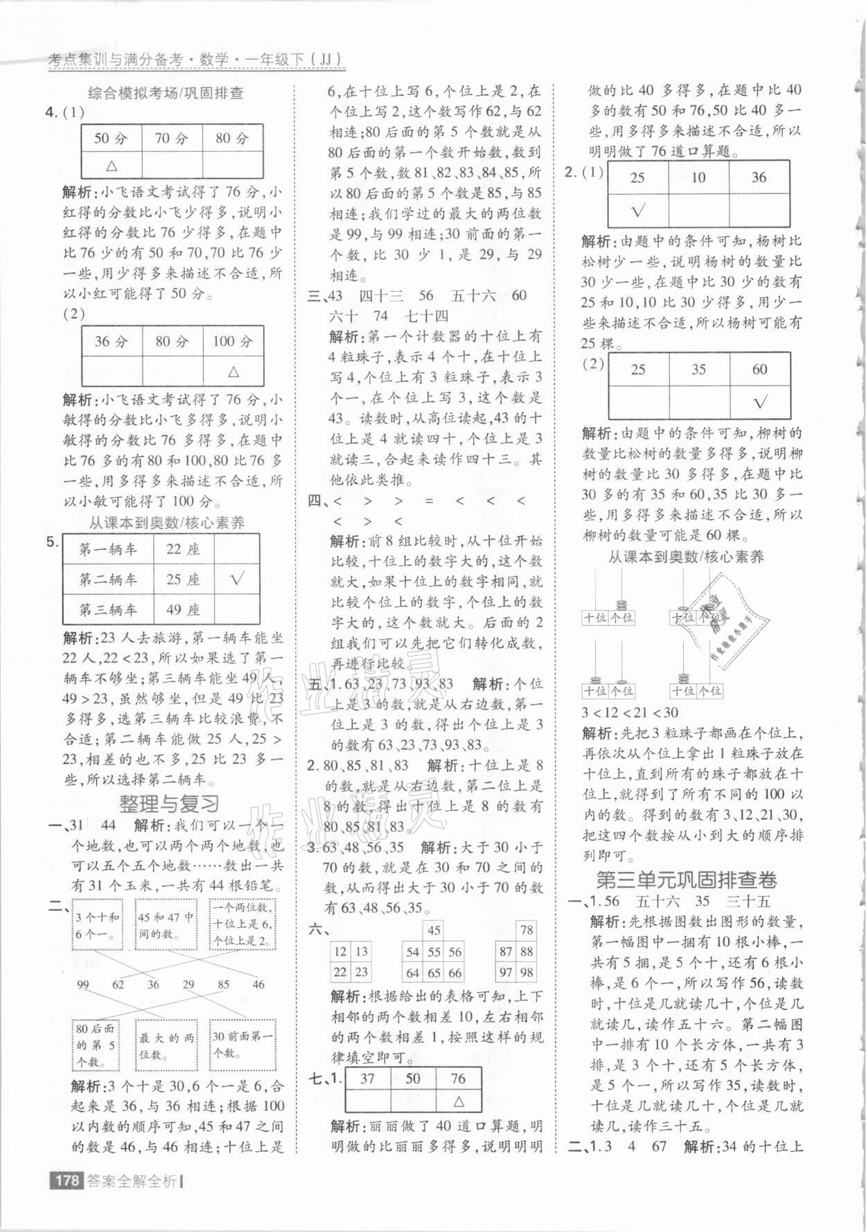 2021年考點(diǎn)集訓(xùn)與滿分備考一年級數(shù)學(xué)下冊冀教版 參考答案第10頁