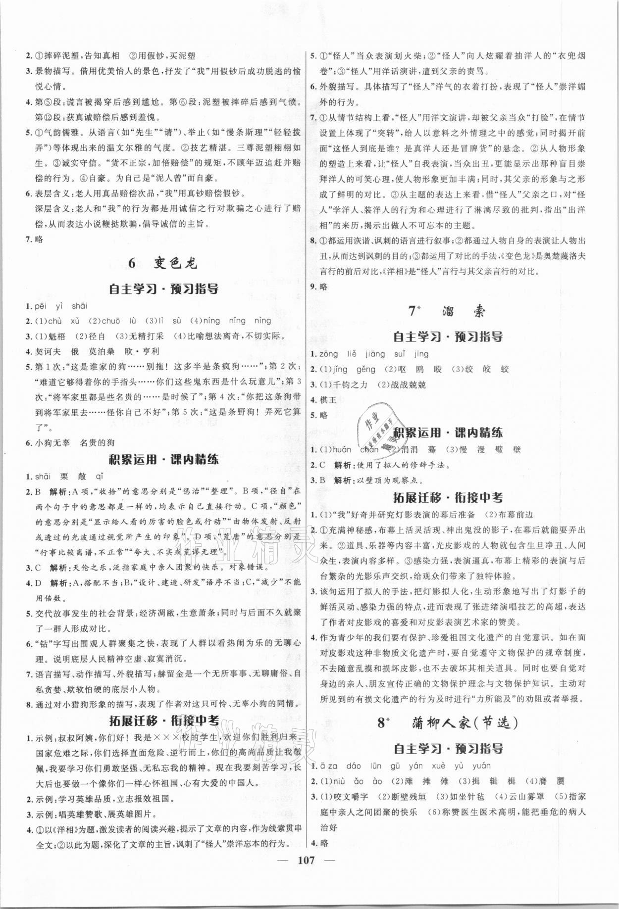 2021年奪冠百分百新導(dǎo)學(xué)課時練九年級語文下冊人教版 參考答案第3頁