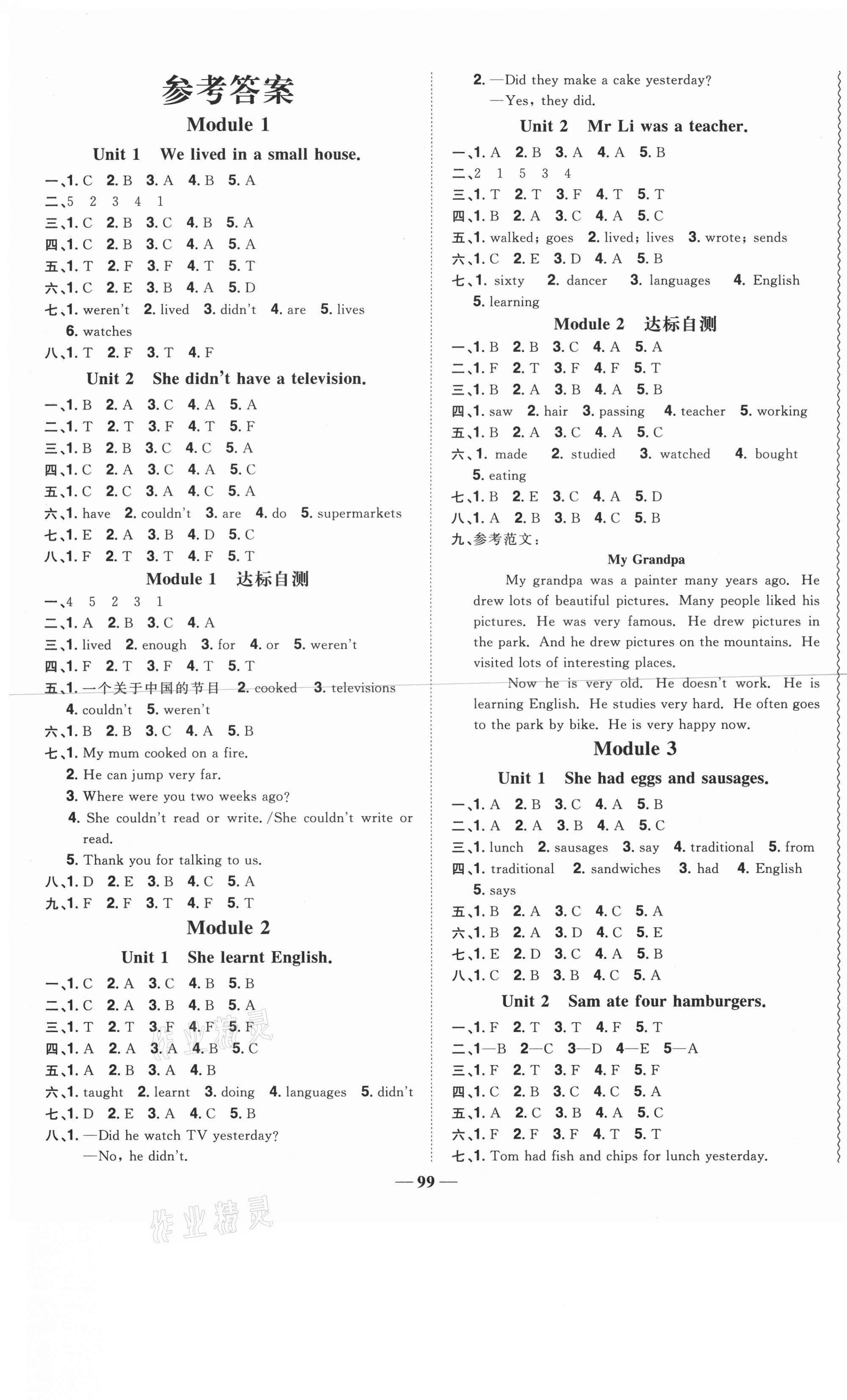 2021年阳光同学课时优化作业五年级英语下册外研版 第1页