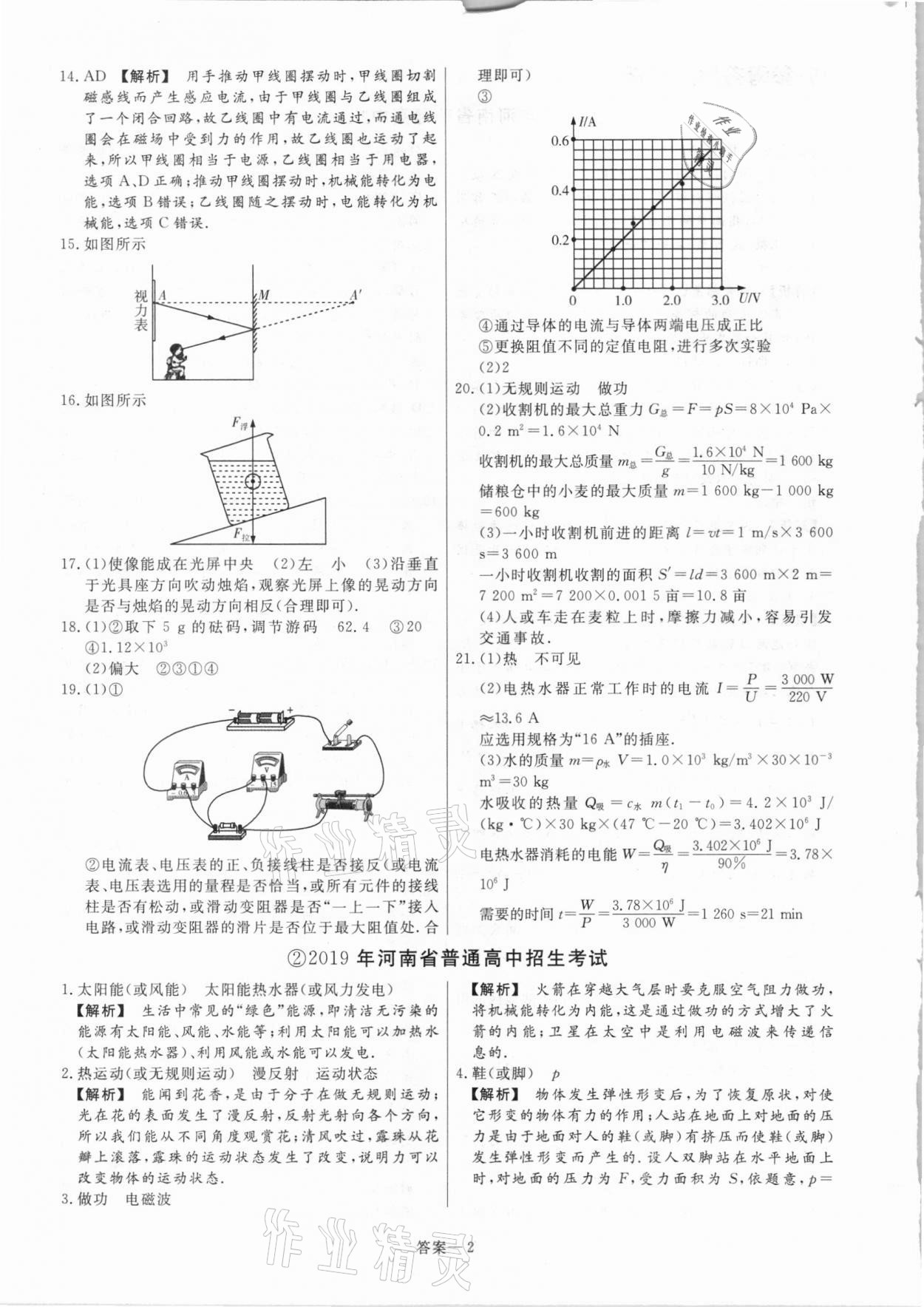 2021年中考幫真題必刷物理河南專(zhuān)版 參考答案第2頁(yè)