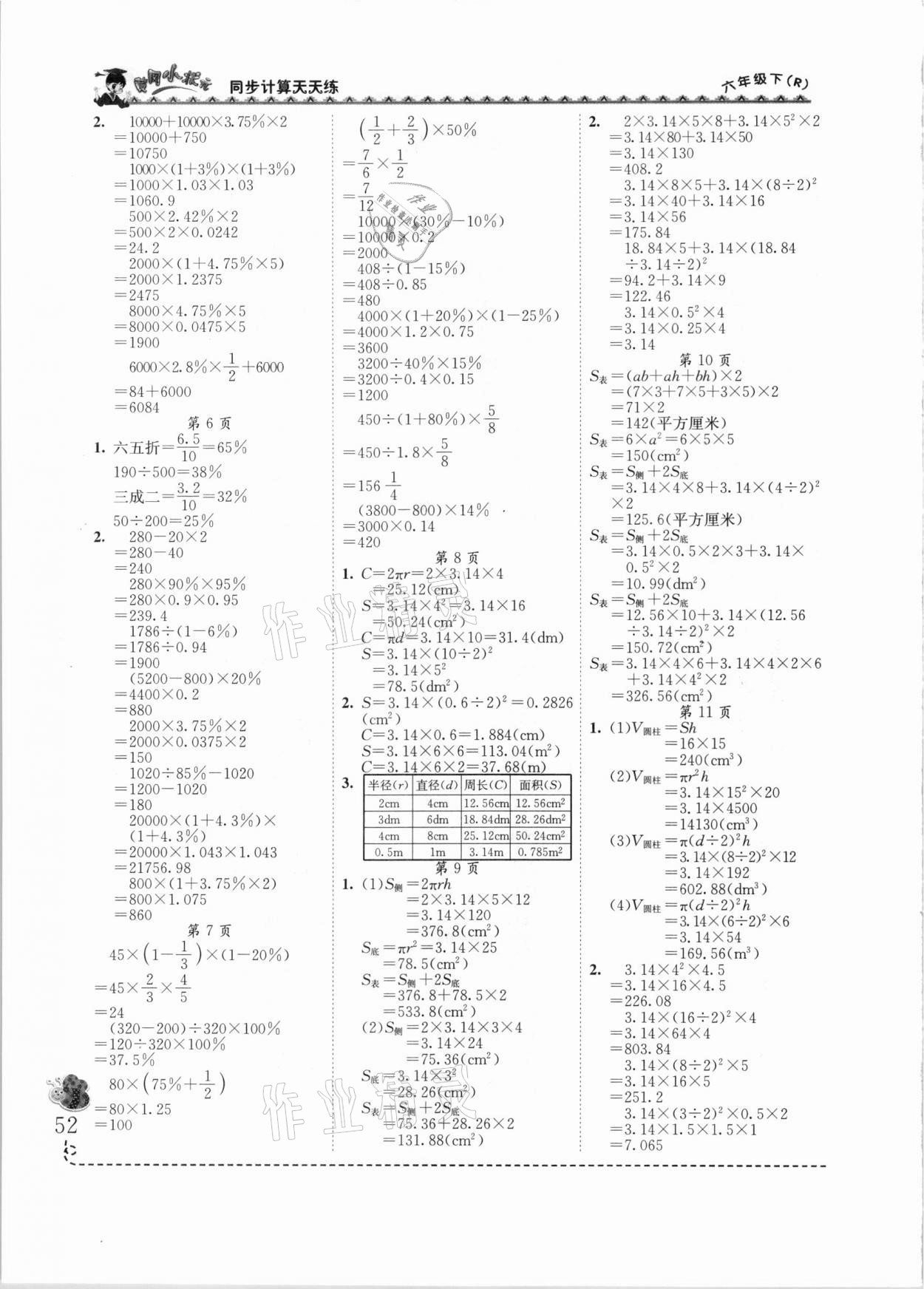 2021年黃岡小狀元同步計算天天練六年級數(shù)學(xué)下冊人教版 第2頁