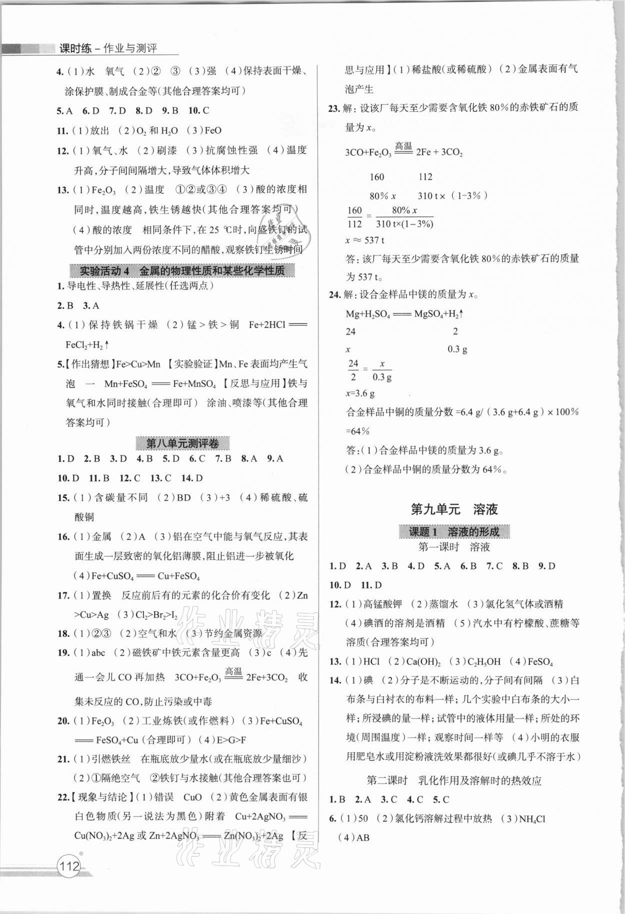 2021年課時(shí)練作業(yè)與測評九年級化學(xué)下冊人教版 第2頁