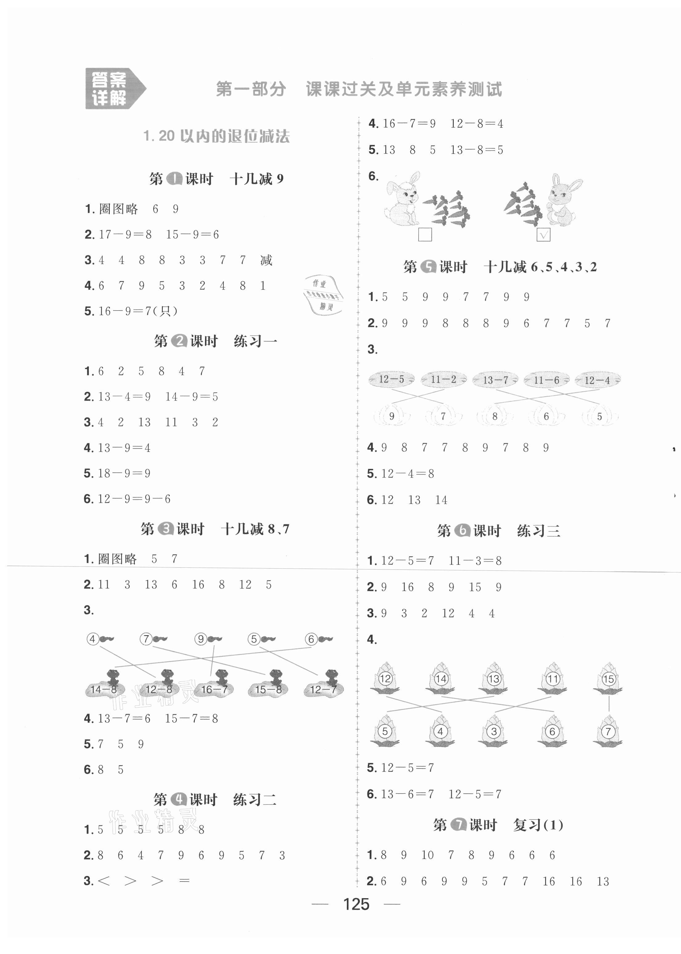 2021年核心素養(yǎng)天天練一年級數(shù)學下冊蘇教版 第1頁