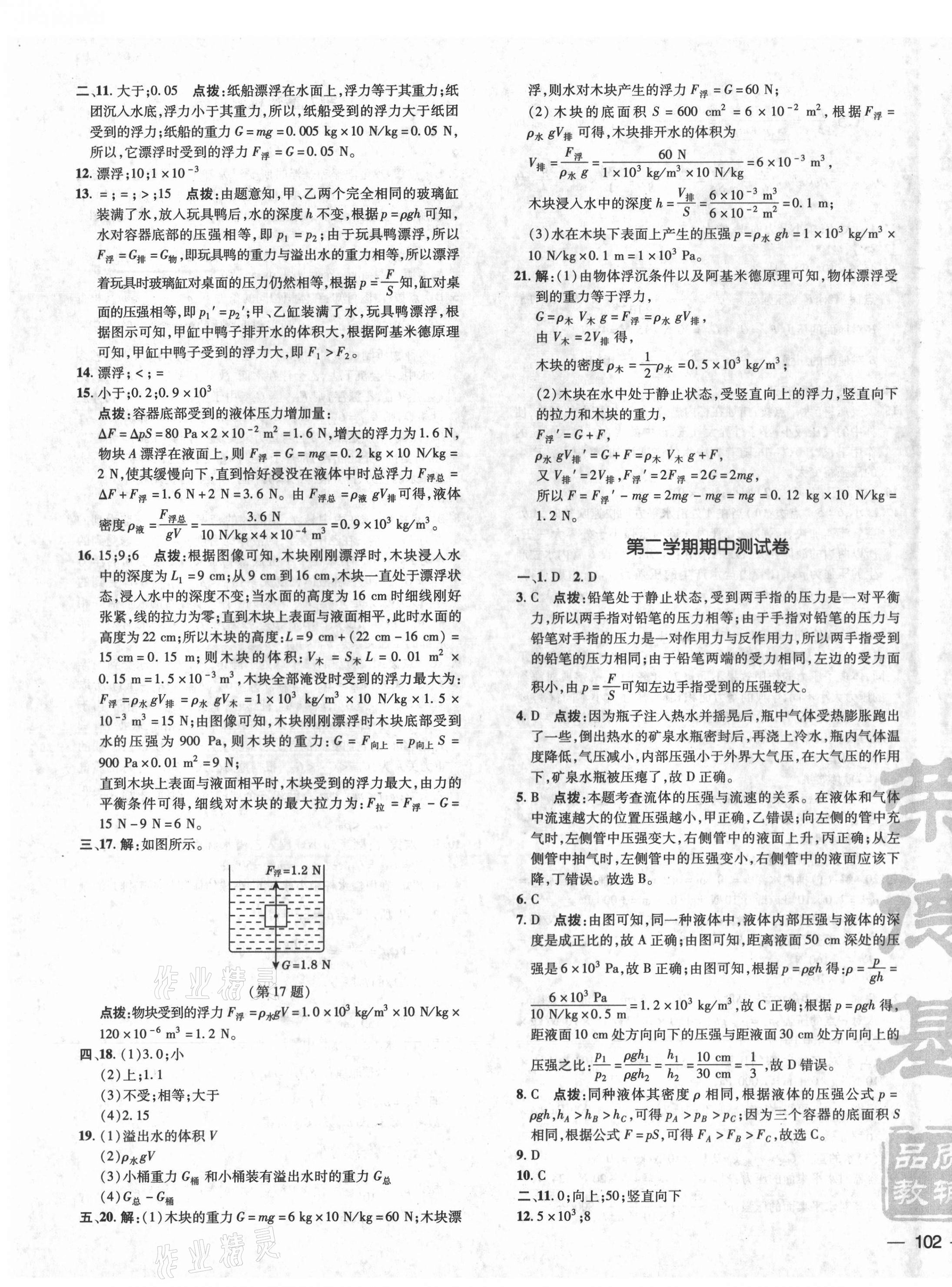 2021年點(diǎn)撥訓(xùn)練八年級(jí)物理下冊(cè)滬科版 參考答案第3頁(yè)