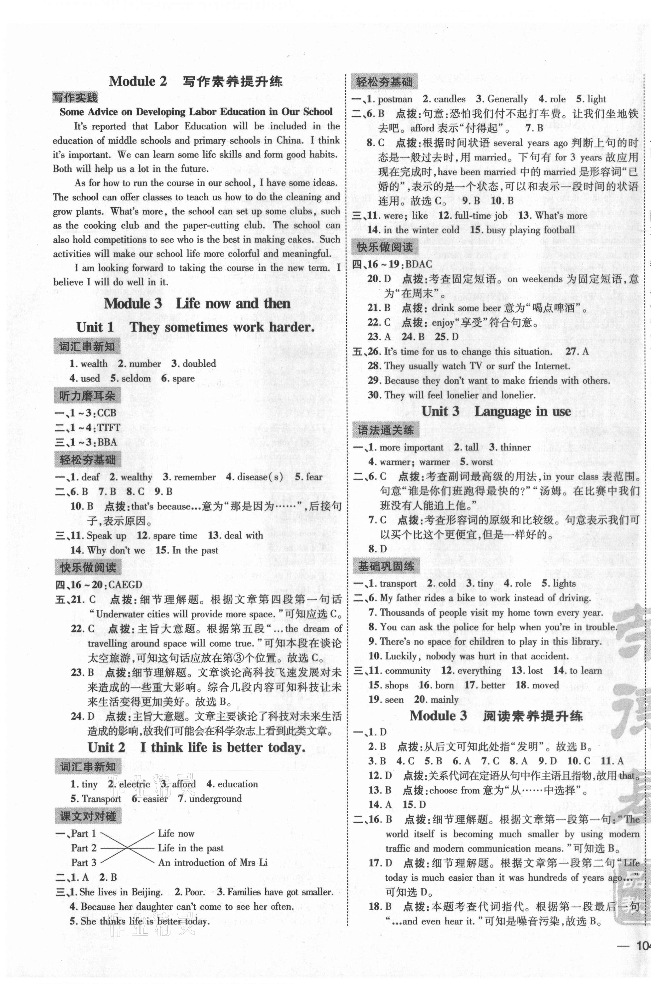 2021年點撥訓(xùn)練九年級英語下冊外研版 參考答案第3頁