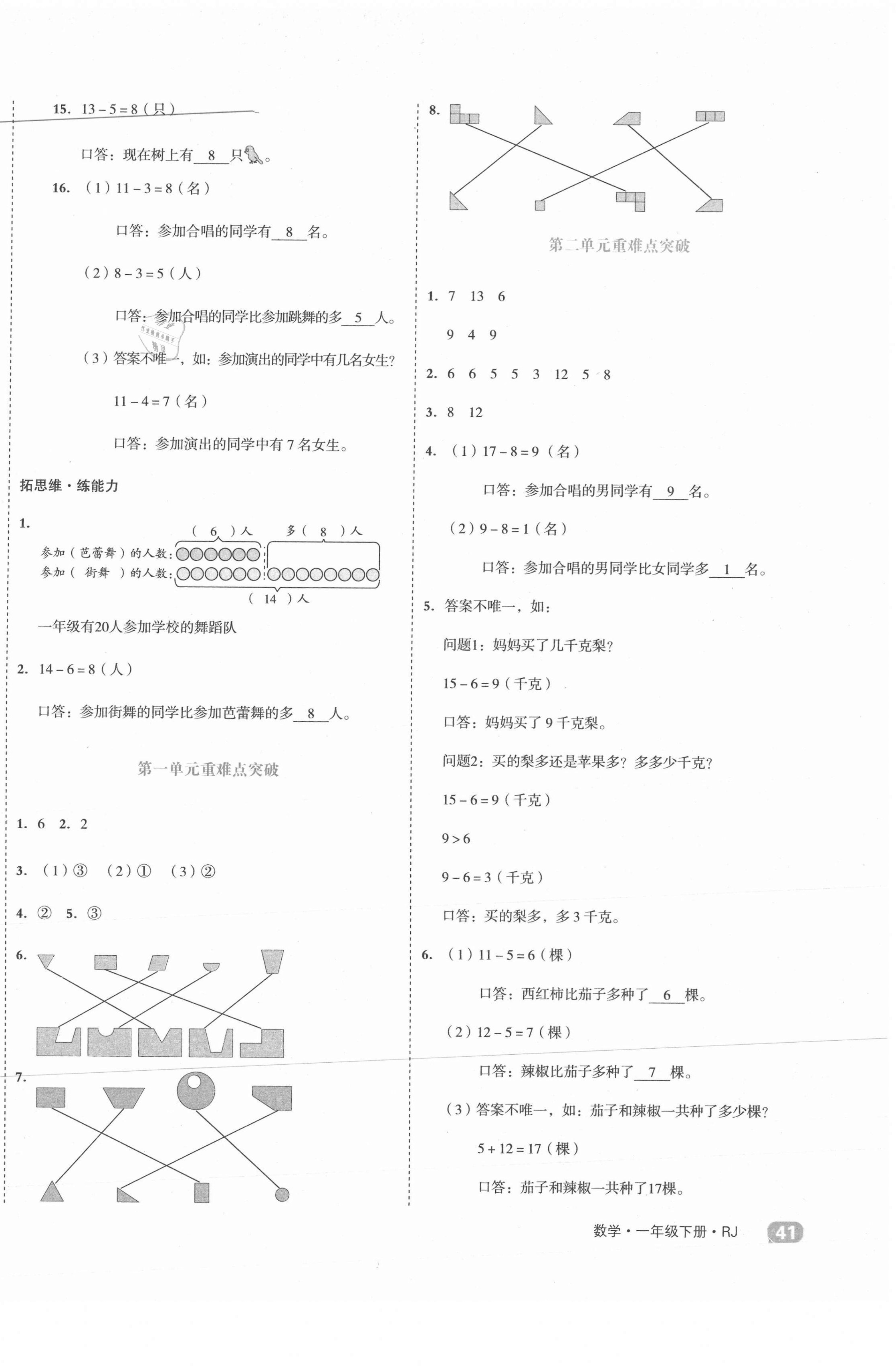 2021年全品小复习一年级数学下册人教版 第2页