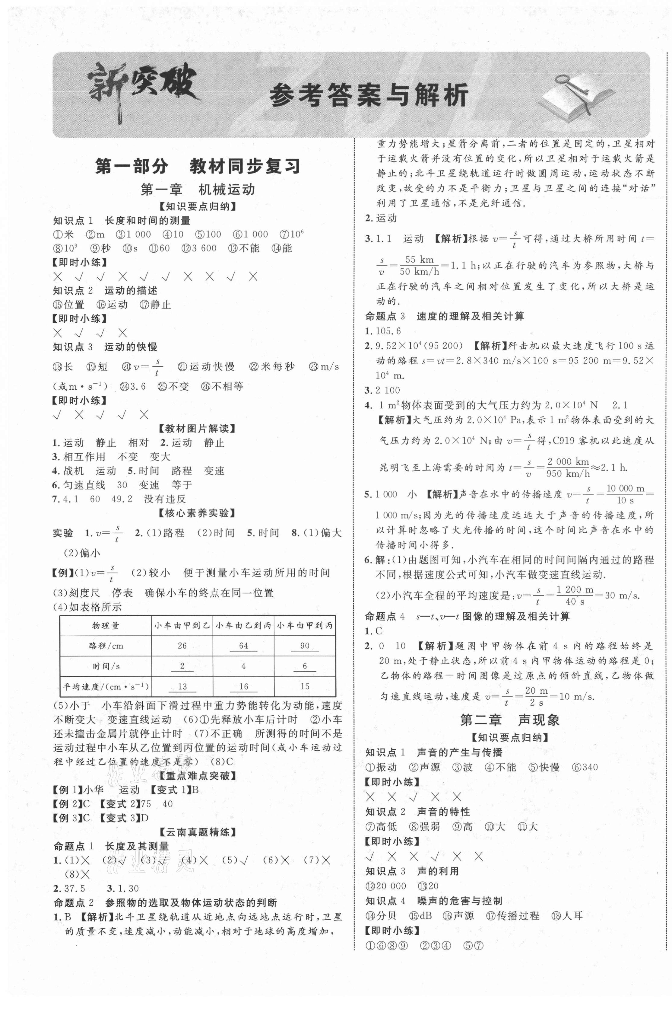 2021年中教联云南中考新突破物理 第1页