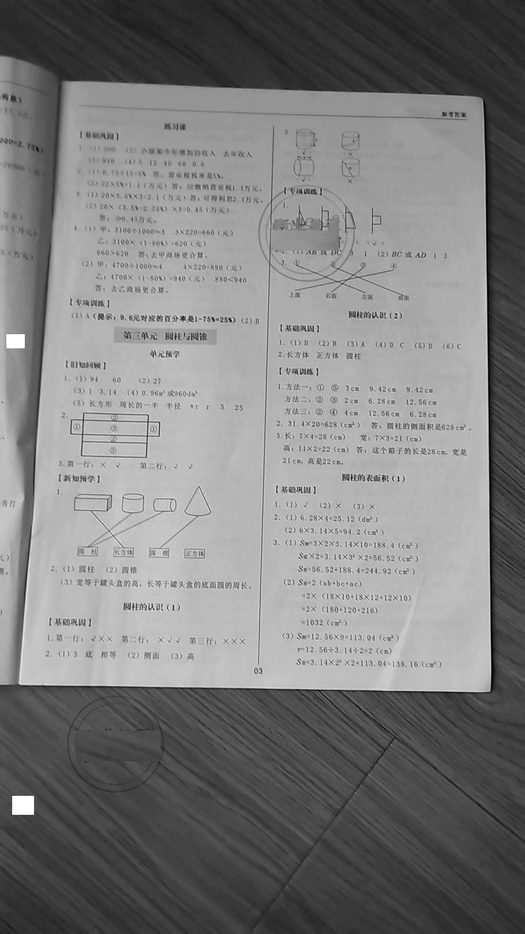 2020年生本精练册六年级数学下册人教版 参考答案第3页