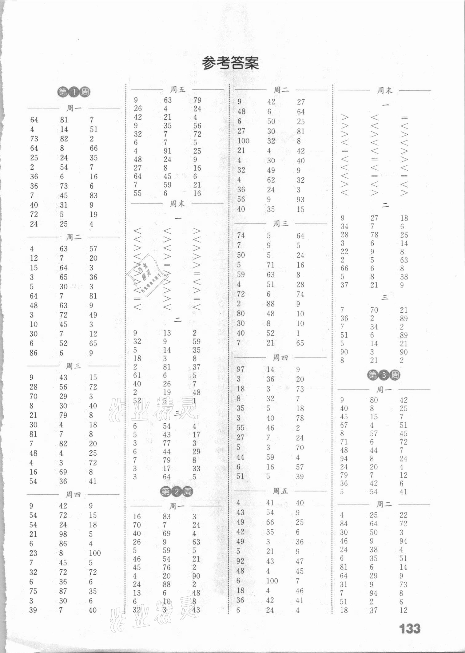 2021年通城學(xué)典小學(xué)數(shù)學(xué)計(jì)算能手二年級下冊西師大版 參考答案第1頁