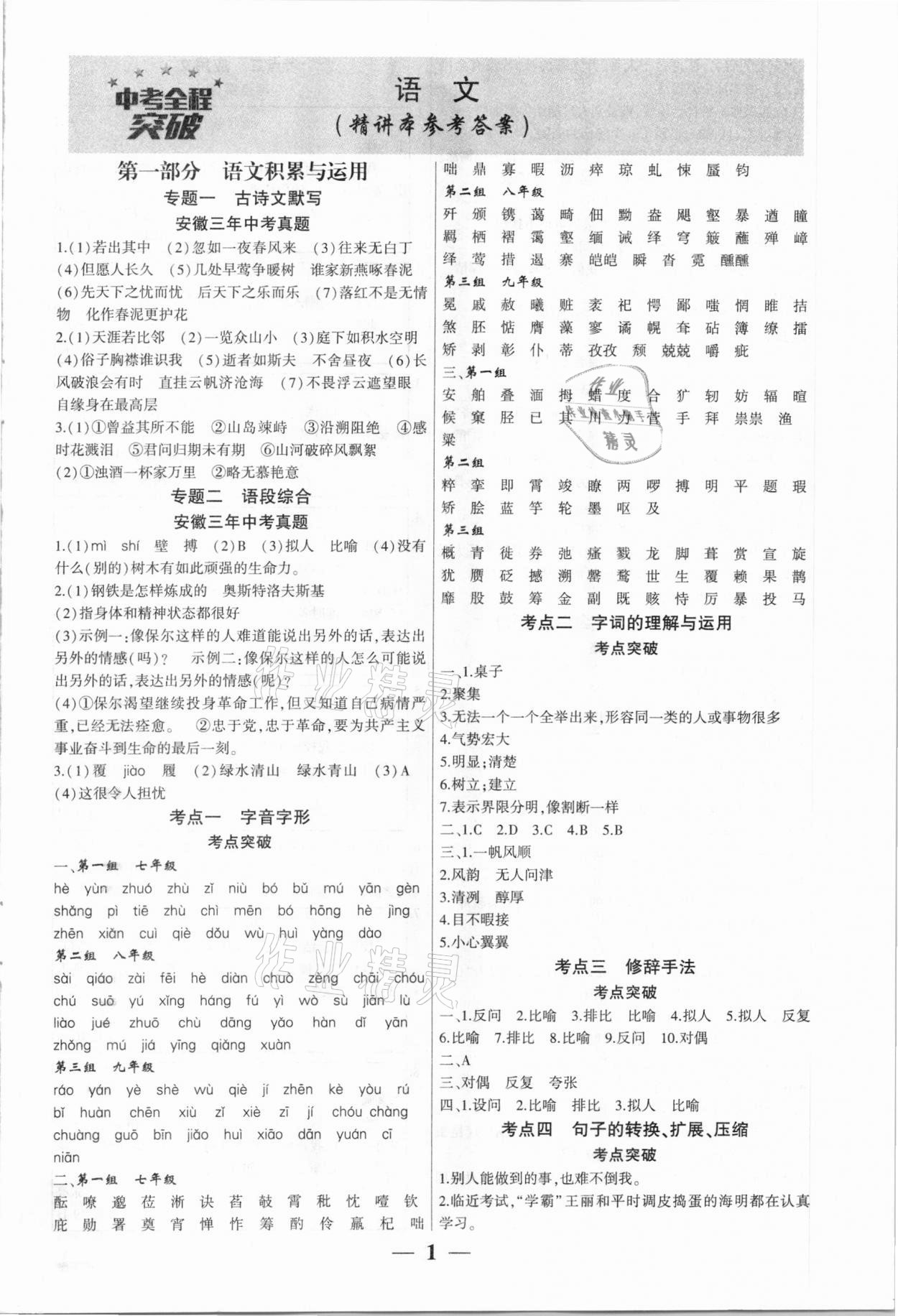 2021年中考全程突破語(yǔ)文安徽專版 第1頁(yè)