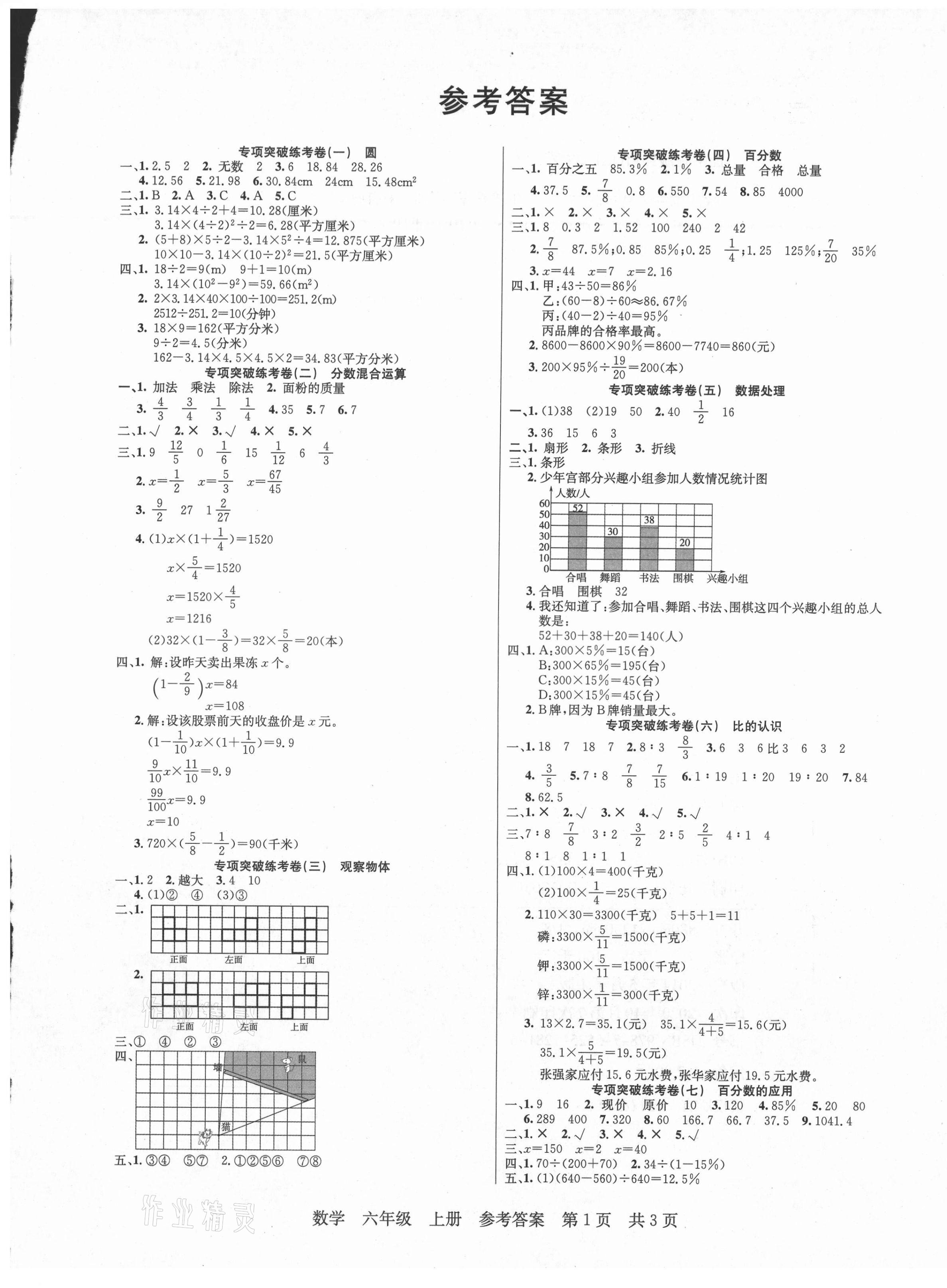 2020年激活思維期末考100六年級(jí)數(shù)學(xué)上冊(cè)北師大版 參考答案第1頁