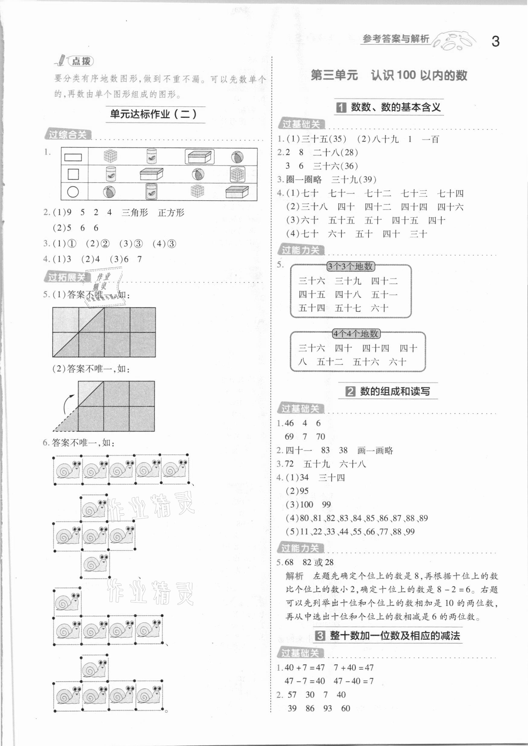 2021年一遍過小學(xué)數(shù)學(xué)一年級下冊蘇教版 參考答案第3頁