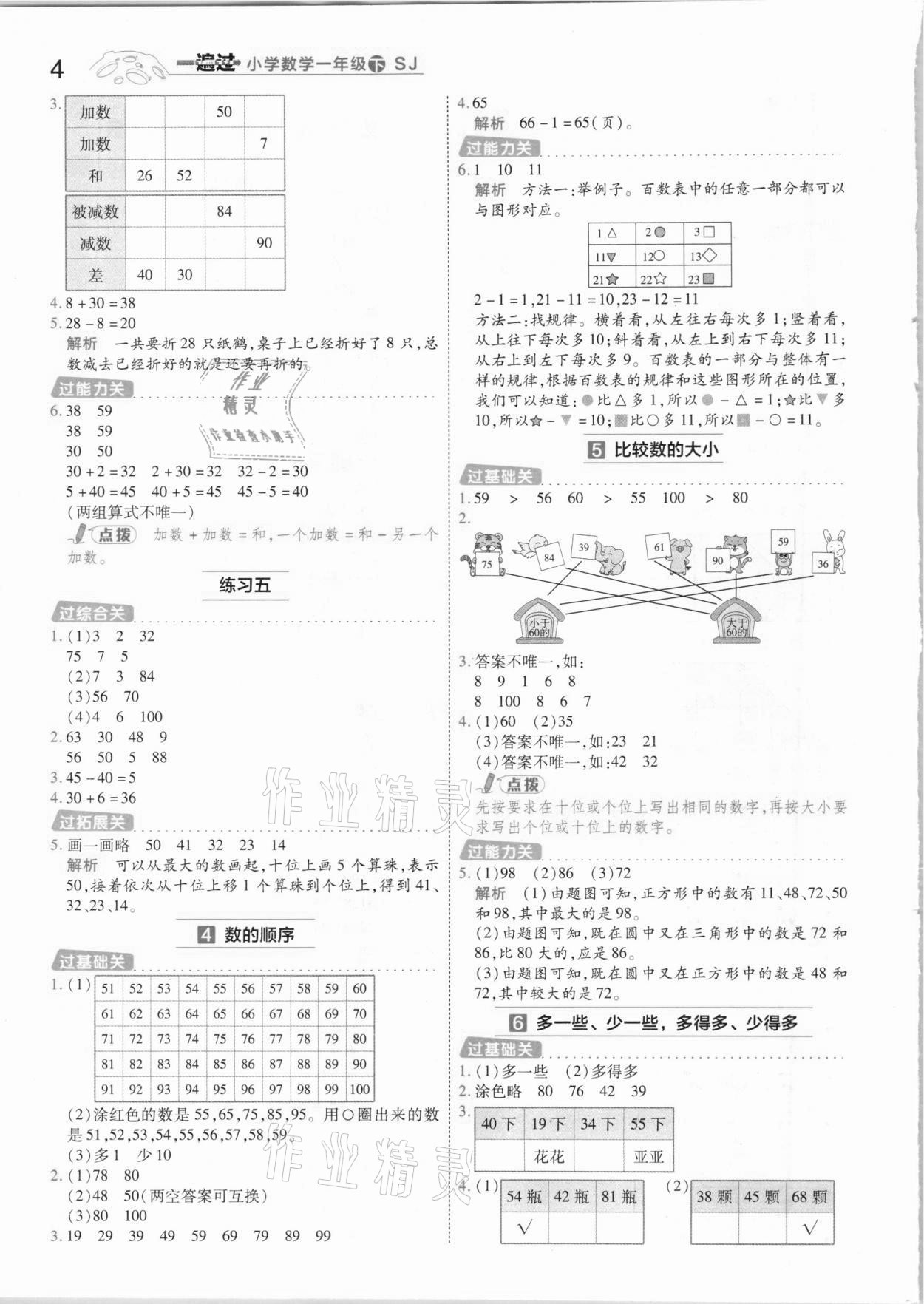 2021年一遍過小學(xué)數(shù)學(xué)一年級下冊蘇教版 參考答案第4頁